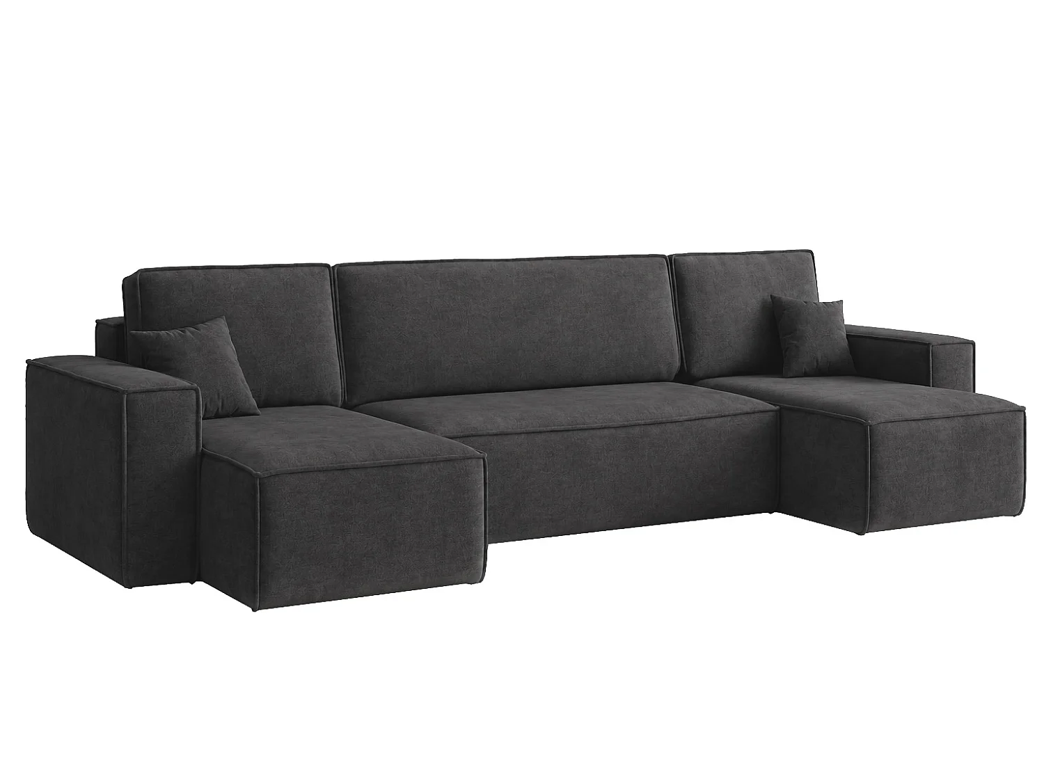 Canapé d’angle en U avec fonction couchage et coffre de rangement, tissu velours Bluvel, noir, BEST U