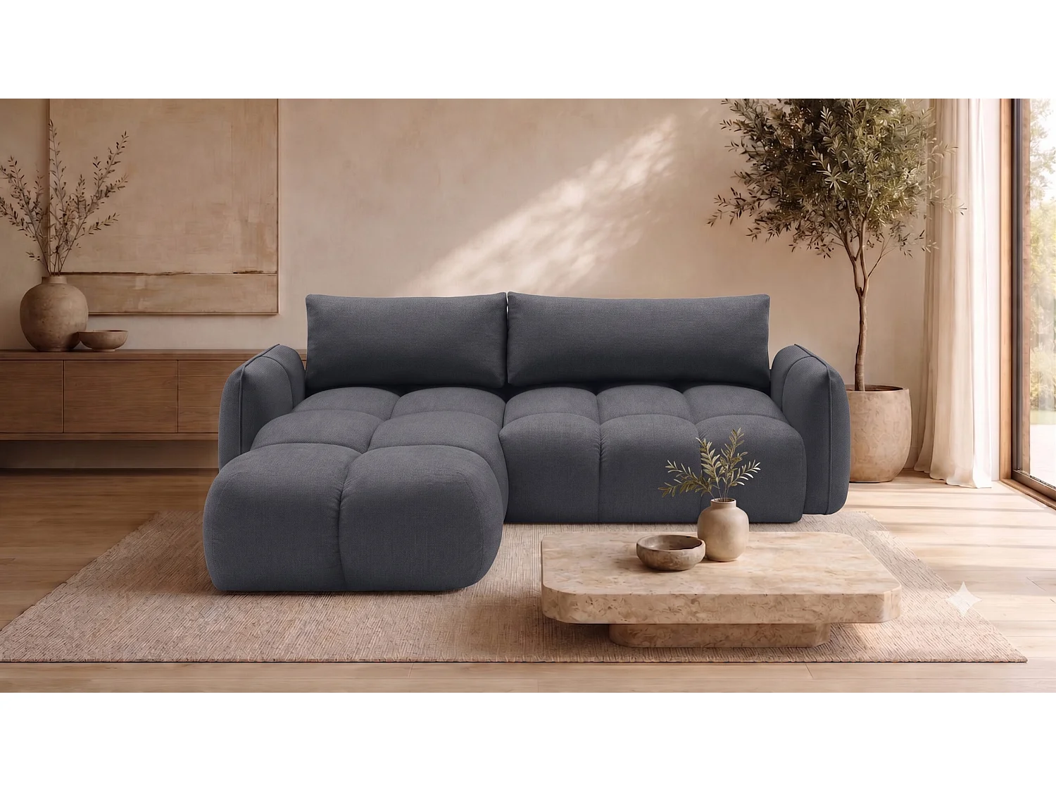 Canapé d’angle en L avec fonction couchage, Nexi, graphite, gauche, BELVEDER L