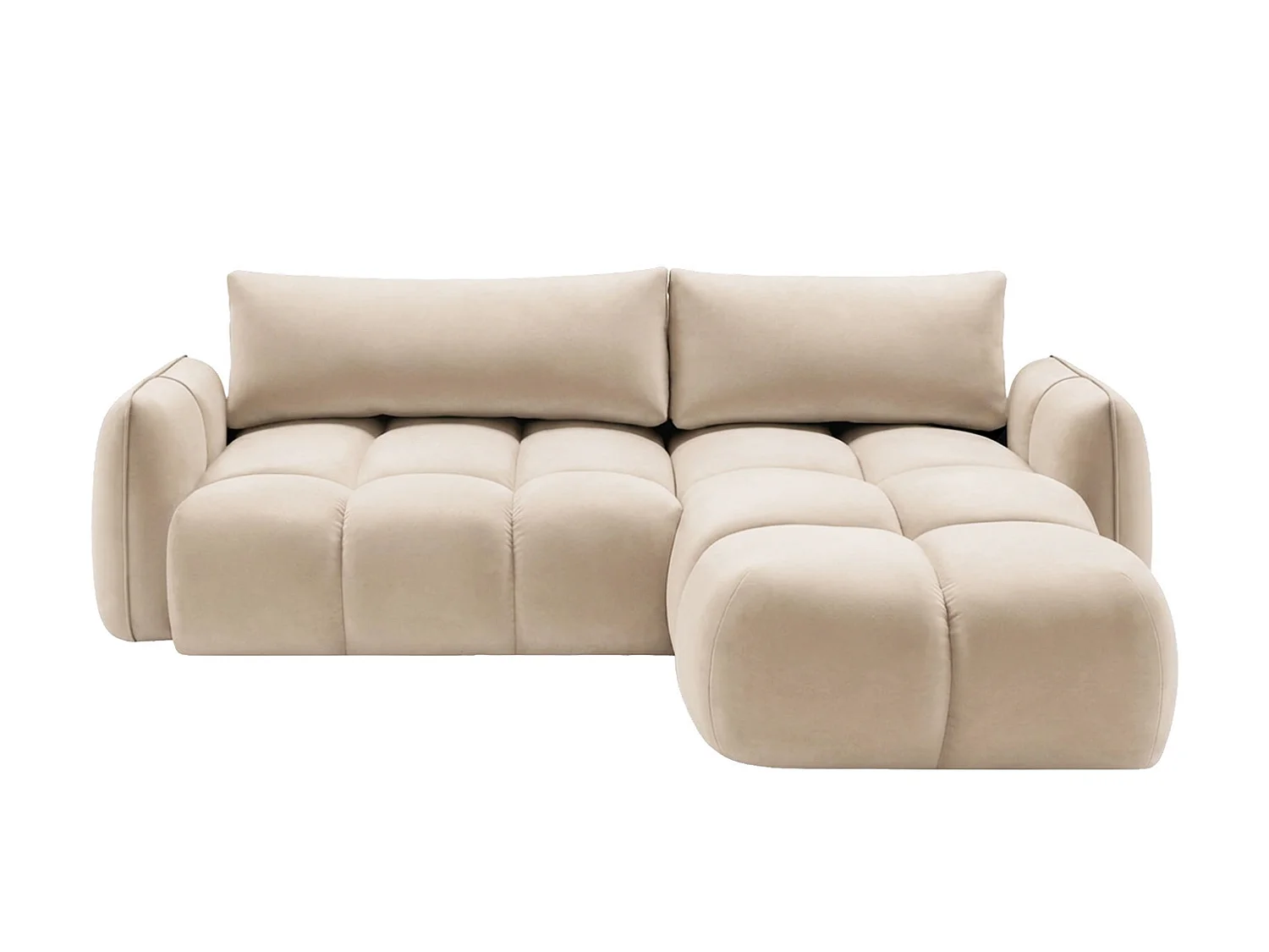 Divano angolare a L con funzione letto, tessuto velluto Bluvel, crema, destra, BELVEDER L