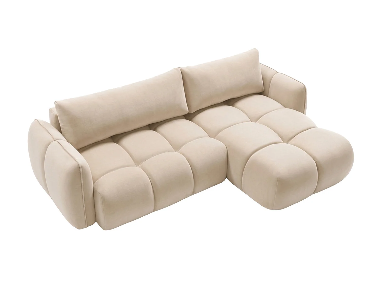 Divano angolare a L con funzione letto, tessuto velluto Bluvel, crema, destra, BELVEDER L