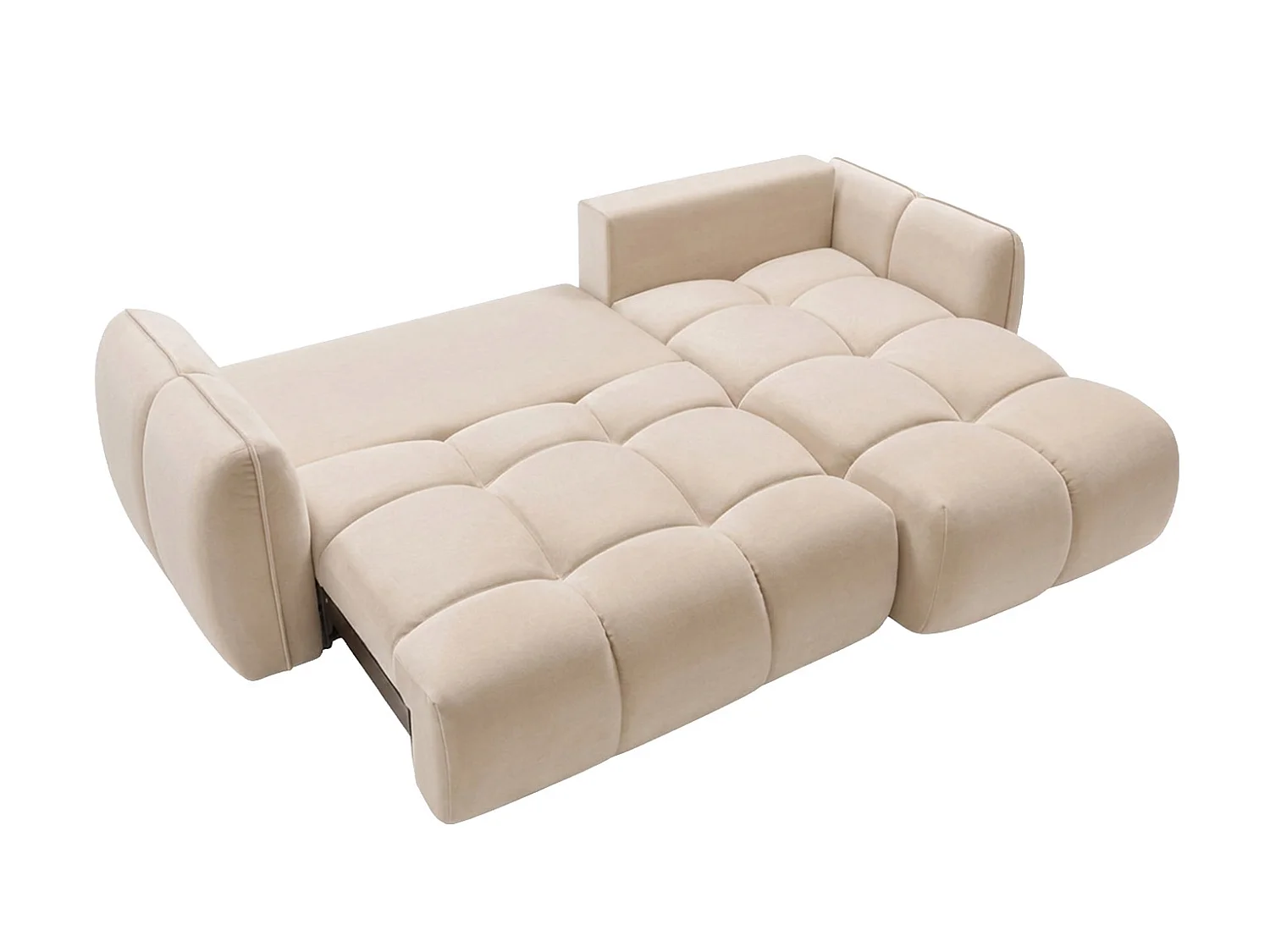 Divano angolare a L con funzione letto, tessuto velluto Bluvel, crema, destra, BELVEDER L