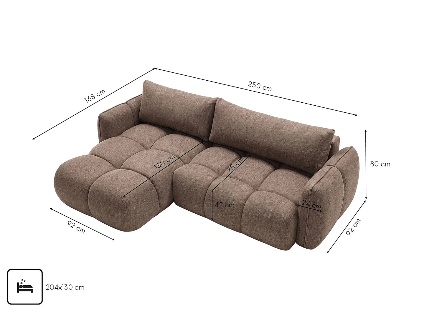 Canapé d’angle en L avec fonction couchage, Nexi, marron, gauche, BELVEDER L
