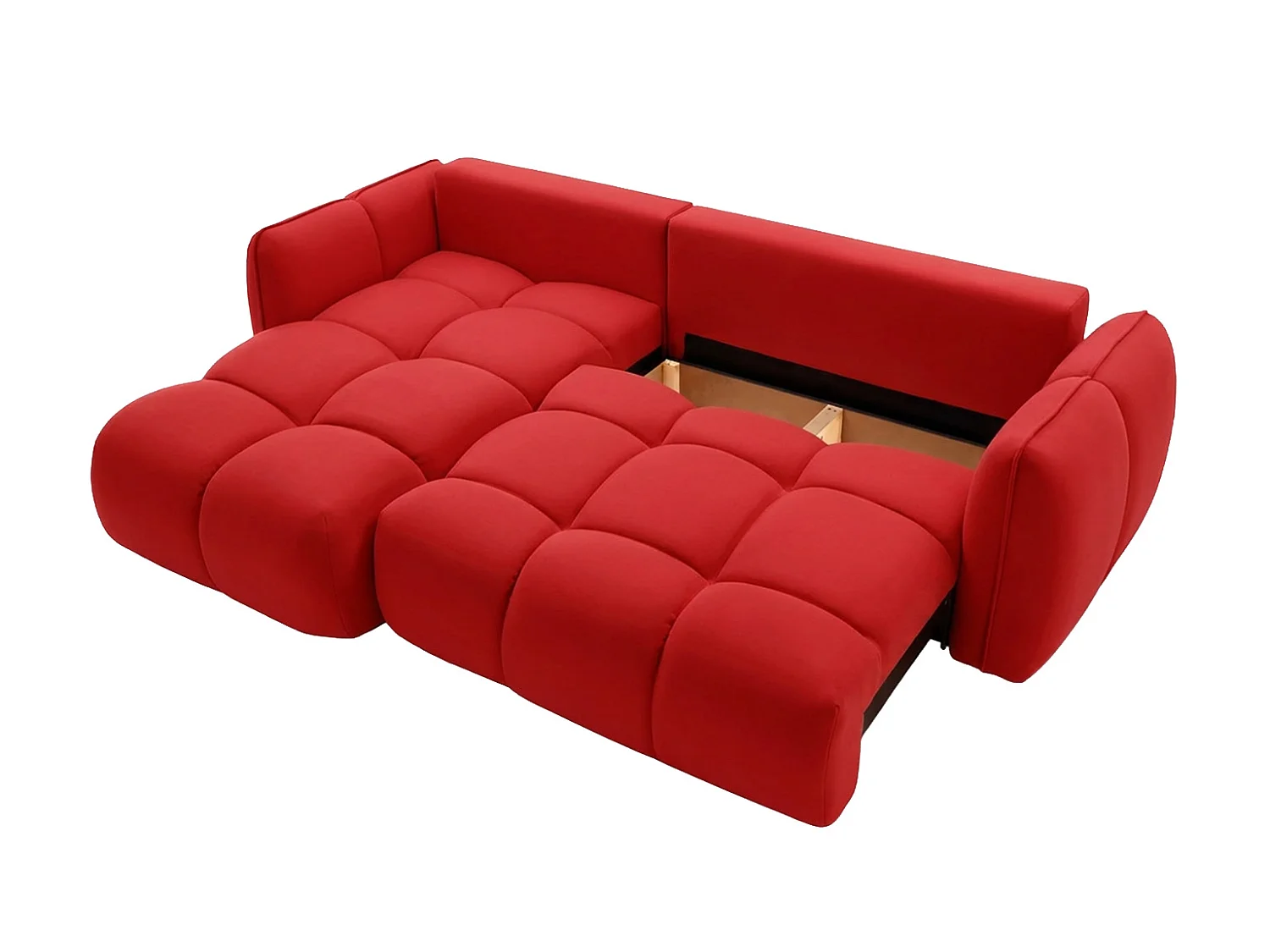 Divano angolare a L con funzione letto, tessuto velluto Bluvel, rosso vino, sinistra, BELVEDER L
