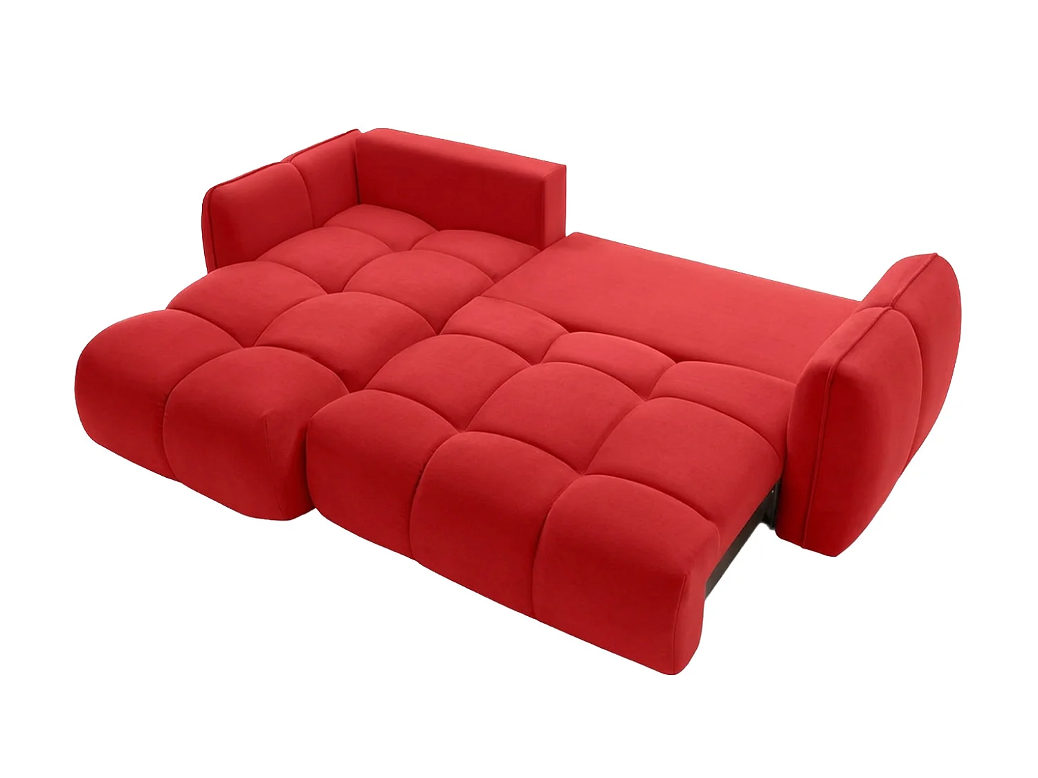 Divano angolare a L con funzione letto, tessuto velluto Bluvel, rosso vino, sinistra, BELVEDER L
