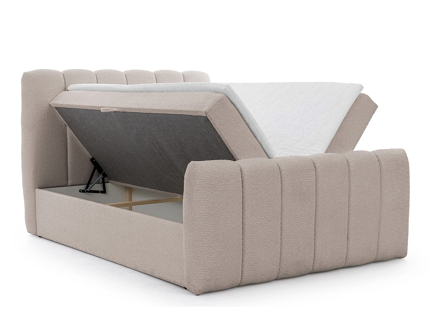 Boxspringbed met twee opbergruimtes, chenillestof Catch Me, asgrijs, 140x200 cm, CHLOE