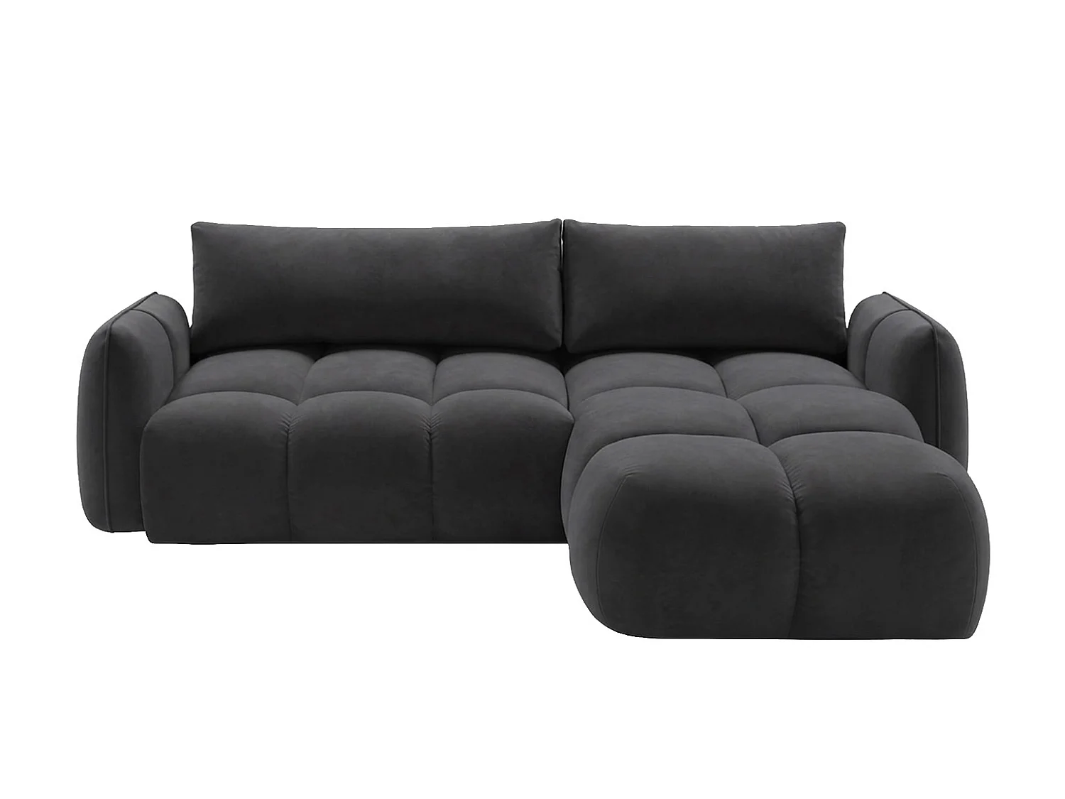 Divano angolare a L con funzione letto, tessuto velluto Bluvel, nero, destra, BELVEDER L