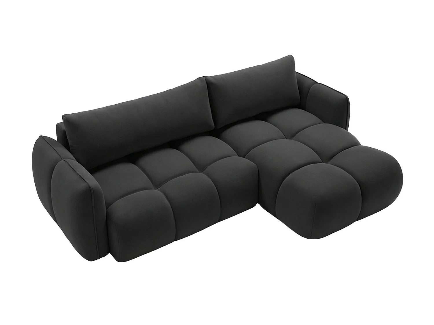 Divano angolare a L con funzione letto, tessuto velluto Bluvel, nero, destra, BELVEDER L