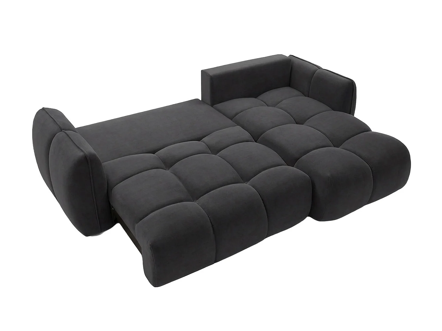 Divano angolare a L con funzione letto, tessuto velluto Bluvel, nero, destra, BELVEDER L