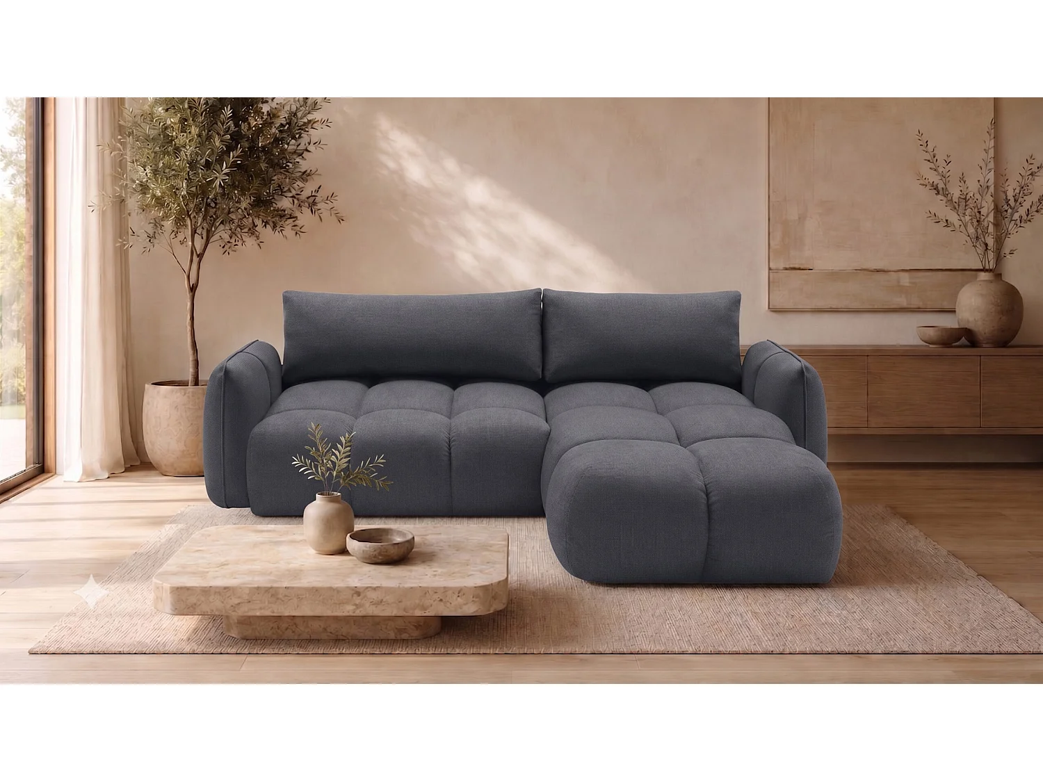 Canapé d’angle en L avec fonction couchage, Nexi, graphite, droite, BELVEDER L