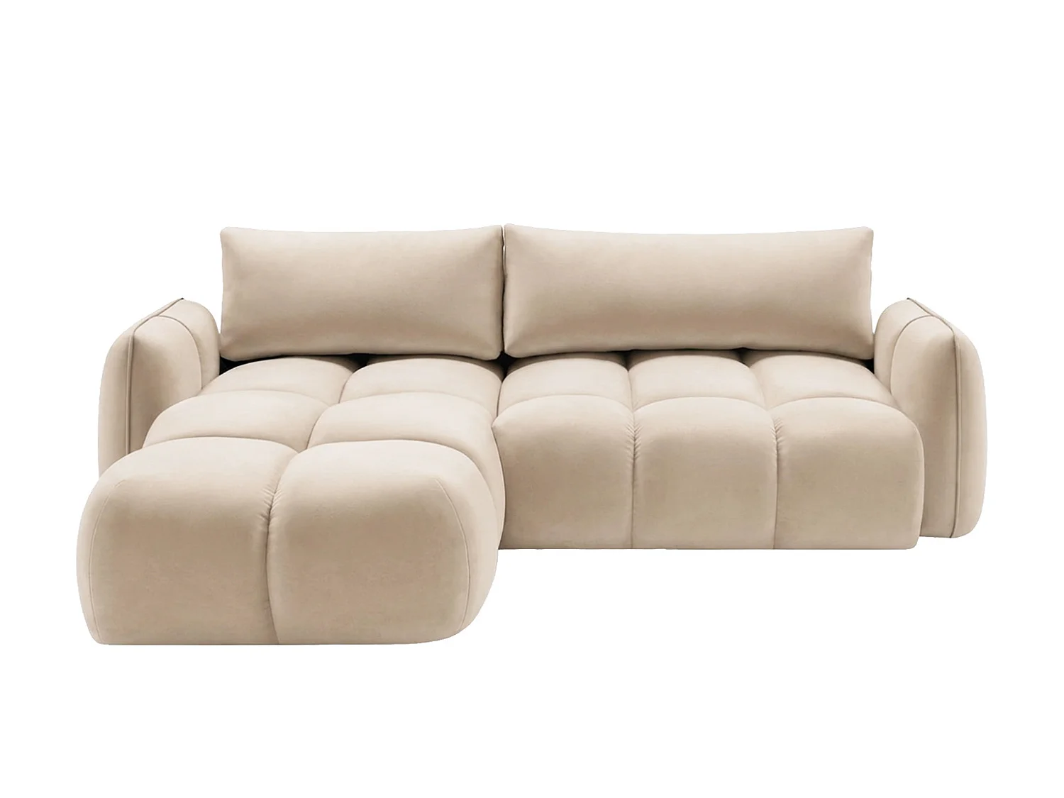 Divano angolare a L con funzione letto, tessuto velluto Bluvel, crema, sinistra, BELVEDER L