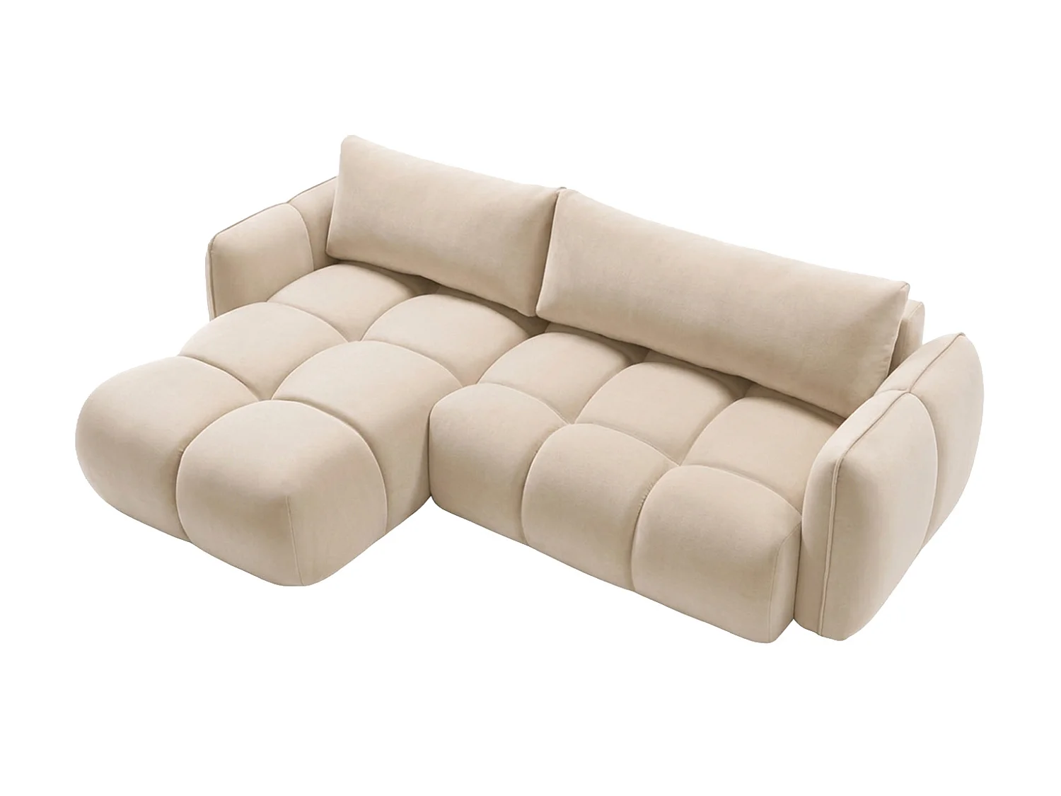Divano angolare a L con funzione letto, tessuto velluto Bluvel, crema, sinistra, BELVEDER L