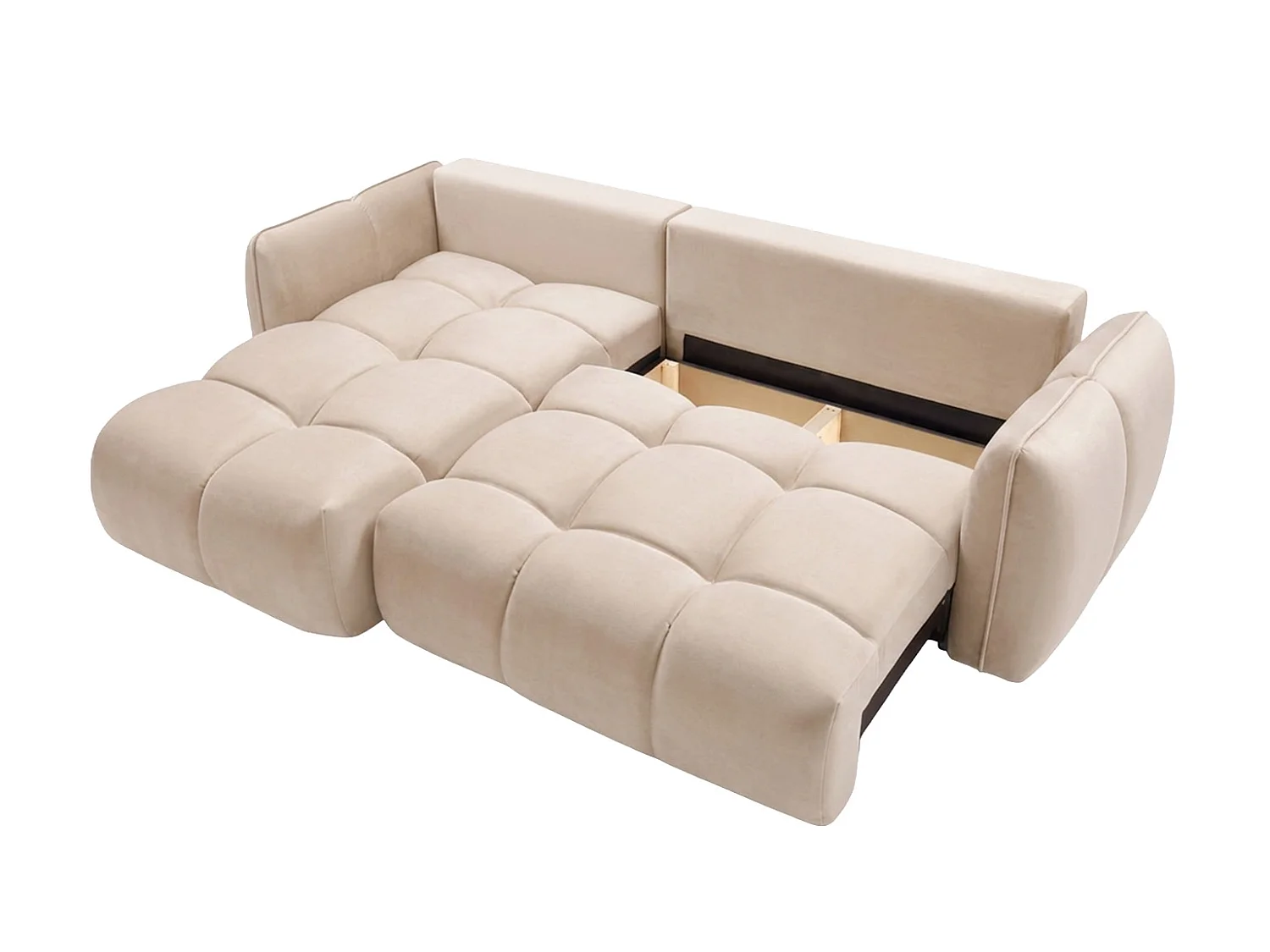 Divano angolare a L con funzione letto, tessuto velluto Bluvel, crema, sinistra, BELVEDER L