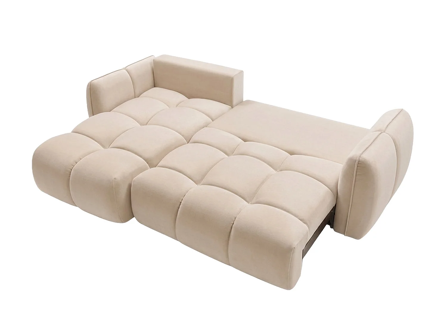 Divano angolare a L con funzione letto, tessuto velluto Bluvel, crema, sinistra, BELVEDER L