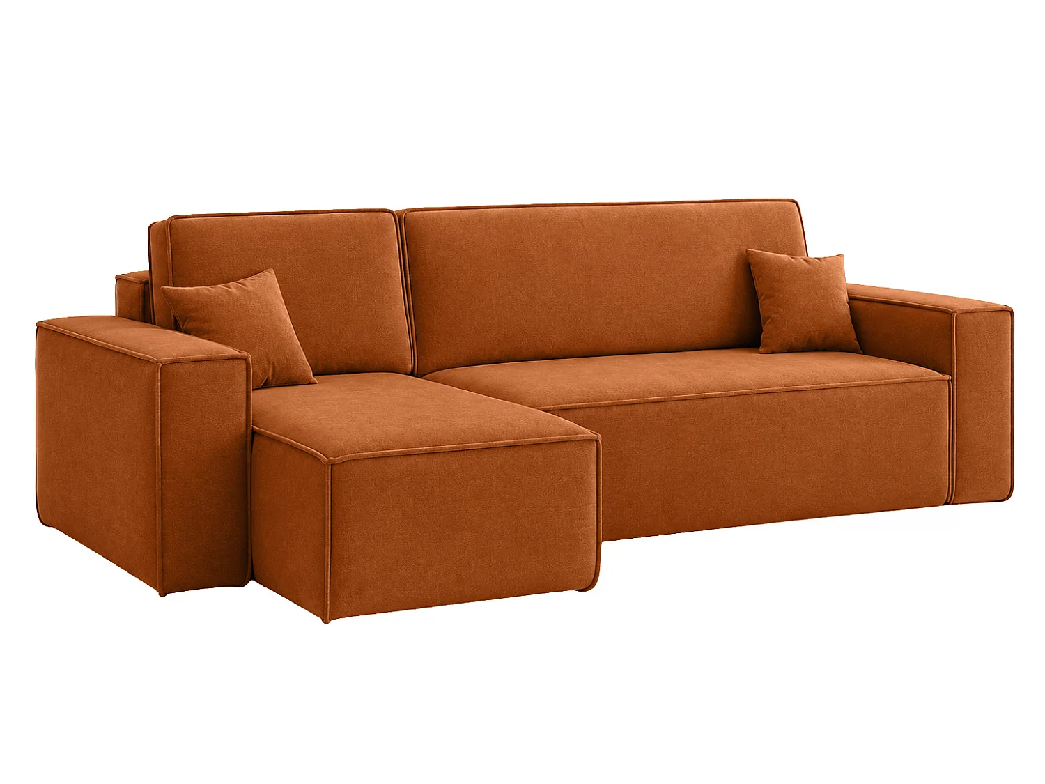 Canapé d’angle en L avec fonction couchage et coffre de rangement, tissu velours Bluvel, cannelle, gauche, BEST L