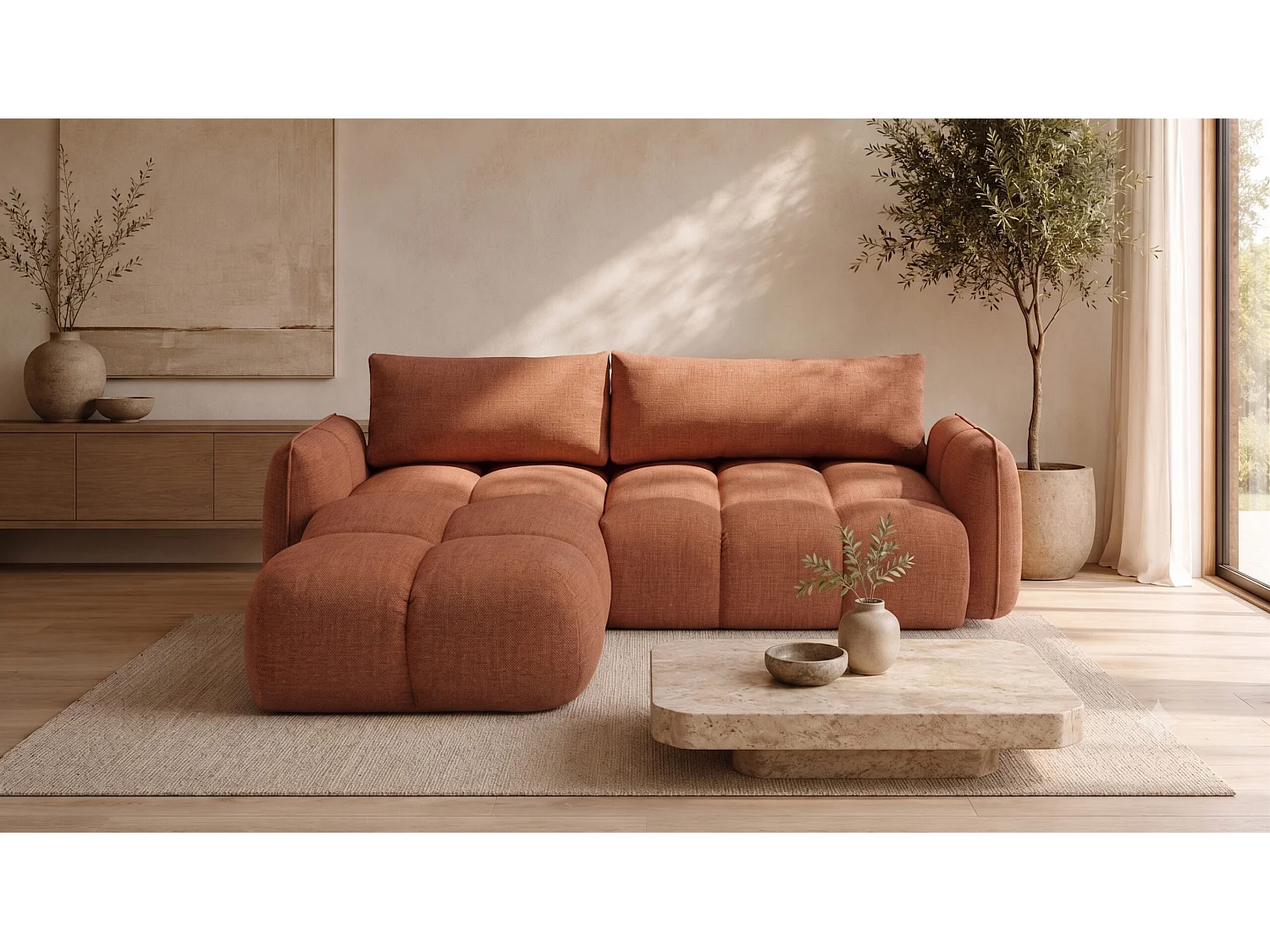 Canapé d’angle en L avec fonction couchage, Nexi, cuivre, gauche, BELVEDER L
