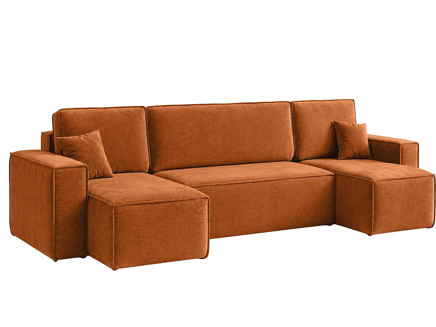 Canapé d’angle en U avec fonction couchage et coffre de rangement, tissu velours Bluvel, cannelle, BEST U