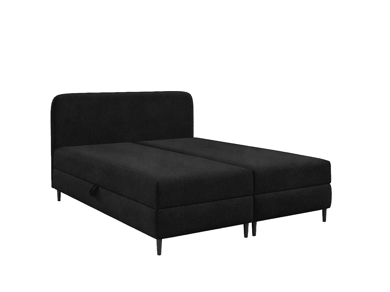 Lit boxspring avec deux coffres de rangement, tissu bouclé Lambi, noir, 160x200 cm, FUBU