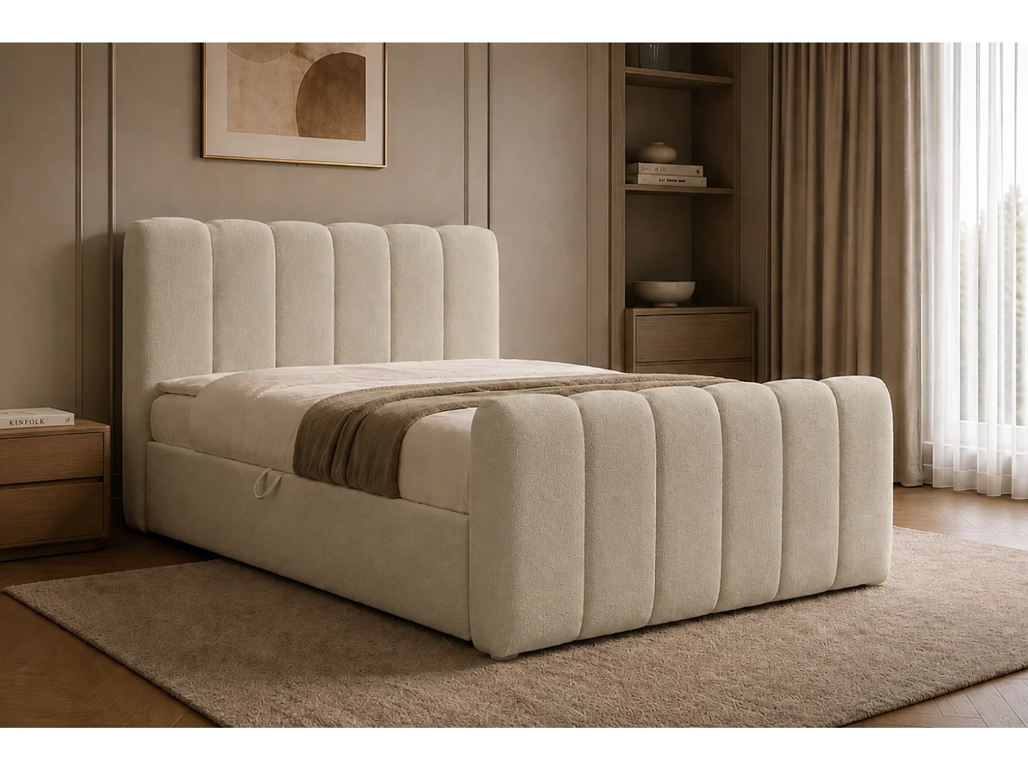 Lit boxspring avec deux coffres de rangement, tissu chenille Catch Me, beige, 140x200 cm, CHLOE