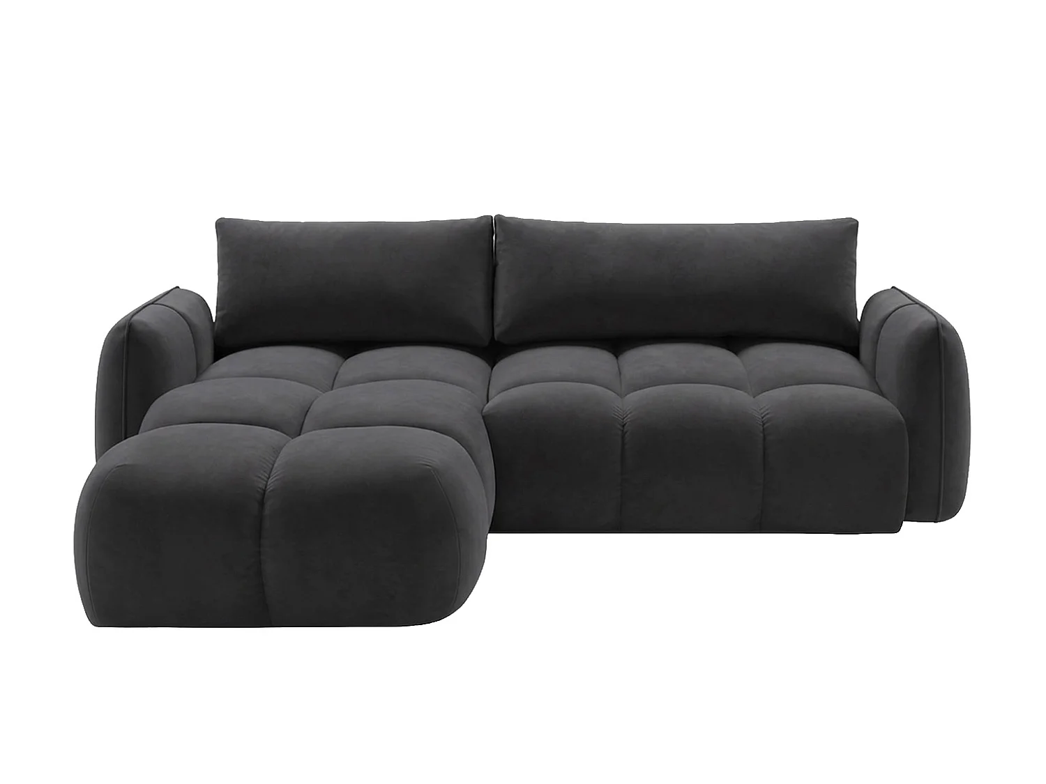 Divano angolare a L con funzione letto, tessuto velluto Bluvel, nero, sinistra, BELVEDER L