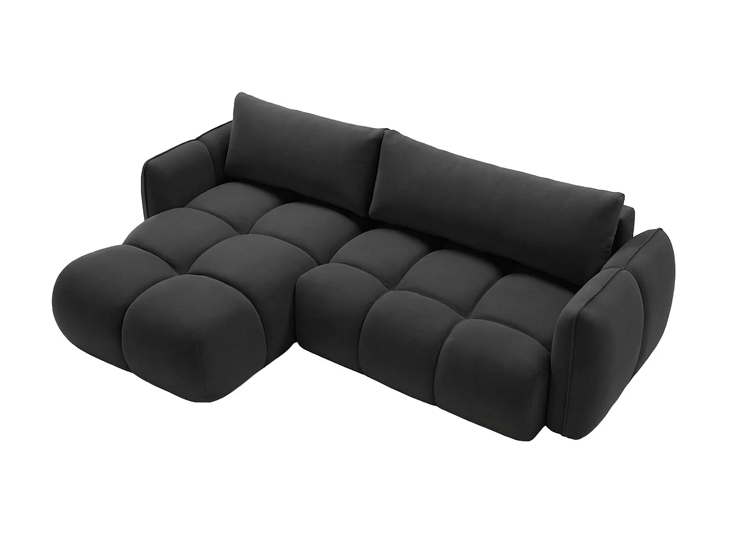 Divano angolare a L con funzione letto, tessuto velluto Bluvel, nero, sinistra, BELVEDER L