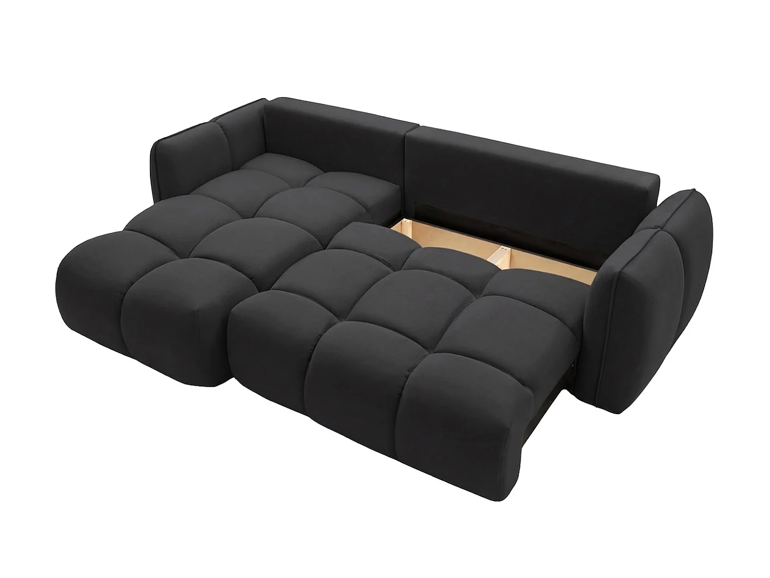 Divano angolare a L con funzione letto, tessuto velluto Bluvel, nero, sinistra, BELVEDER L