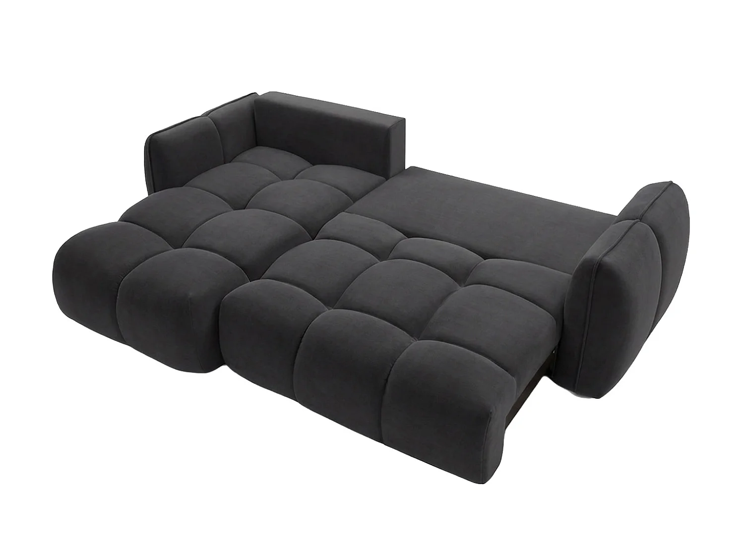 Divano angolare a L con funzione letto, tessuto velluto Bluvel, nero, sinistra, BELVEDER L