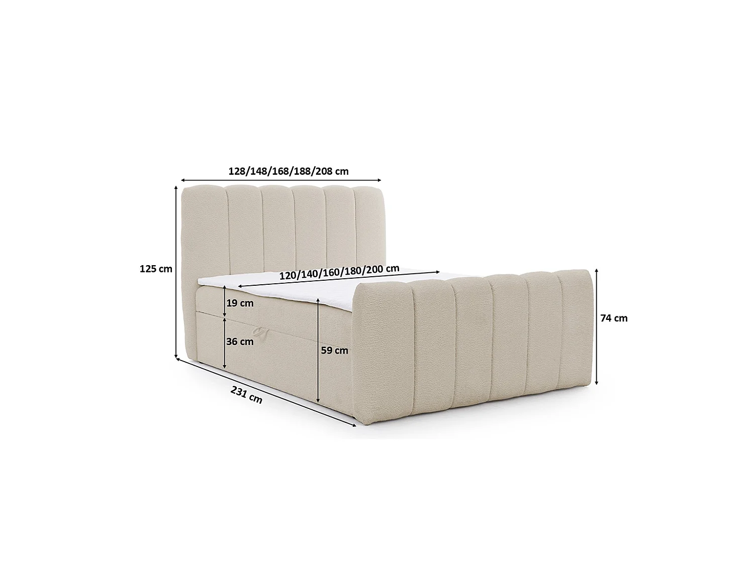Lit boxspring avec deux coffres de rangement, tissu chenille Catch Me, beige, 180x200 cm, CHLOE
