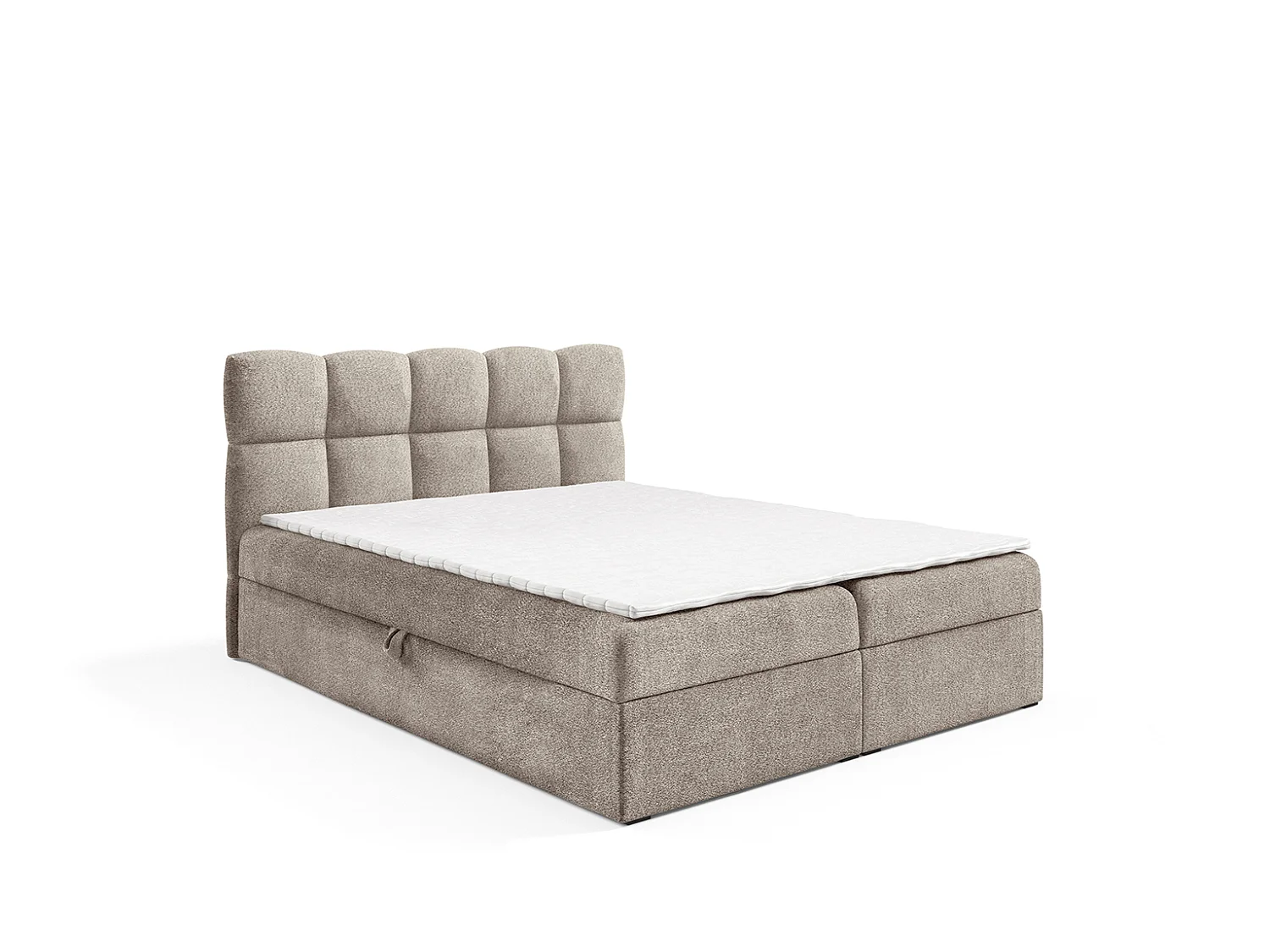 Lit boxspring avec deux coffres de rangement, tissu bouclé Coral, taupe, 160x200 cm, NEGROS