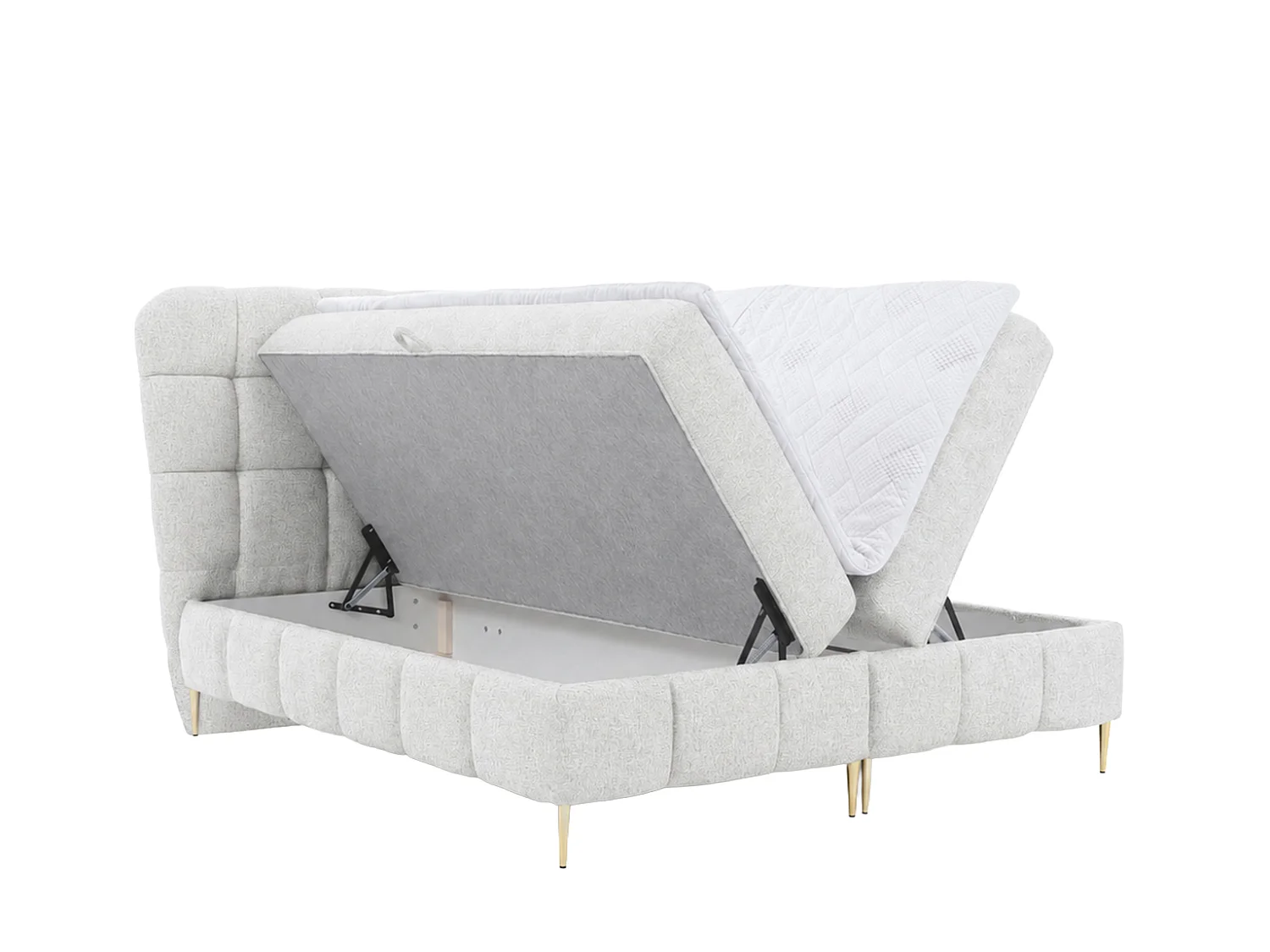 Lit boxspring avec deux coffres de rangement, tissu Corbett, écru, 160x200 cm, LOLLY