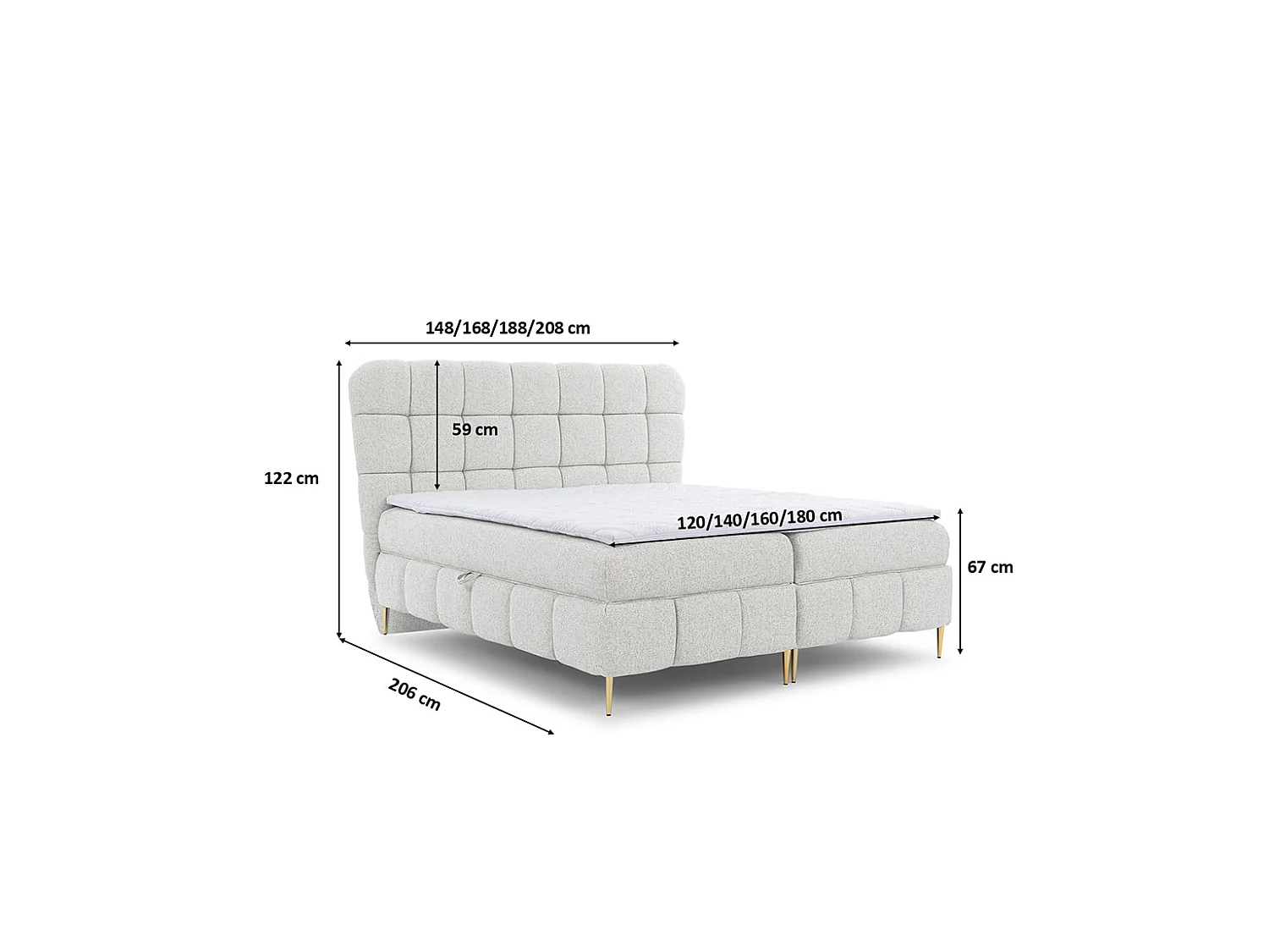 Lit boxspring avec deux coffres de rangement, tissu Corbett, écru, 160x200 cm, LOLLY