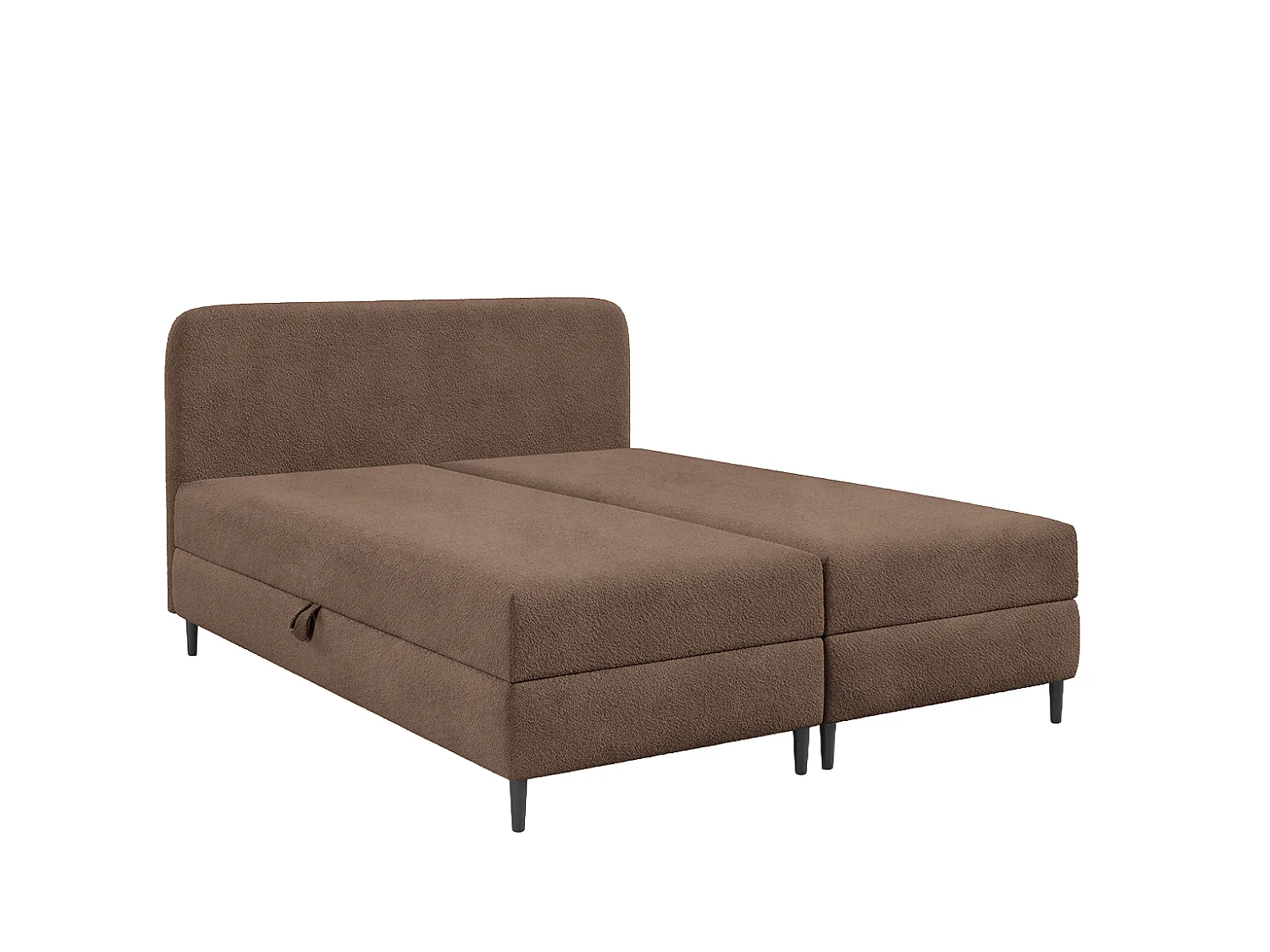 Lit boxspring avec deux coffres de rangement, tissu bouclé Lambi, marron, 160x200 cm, FUBU