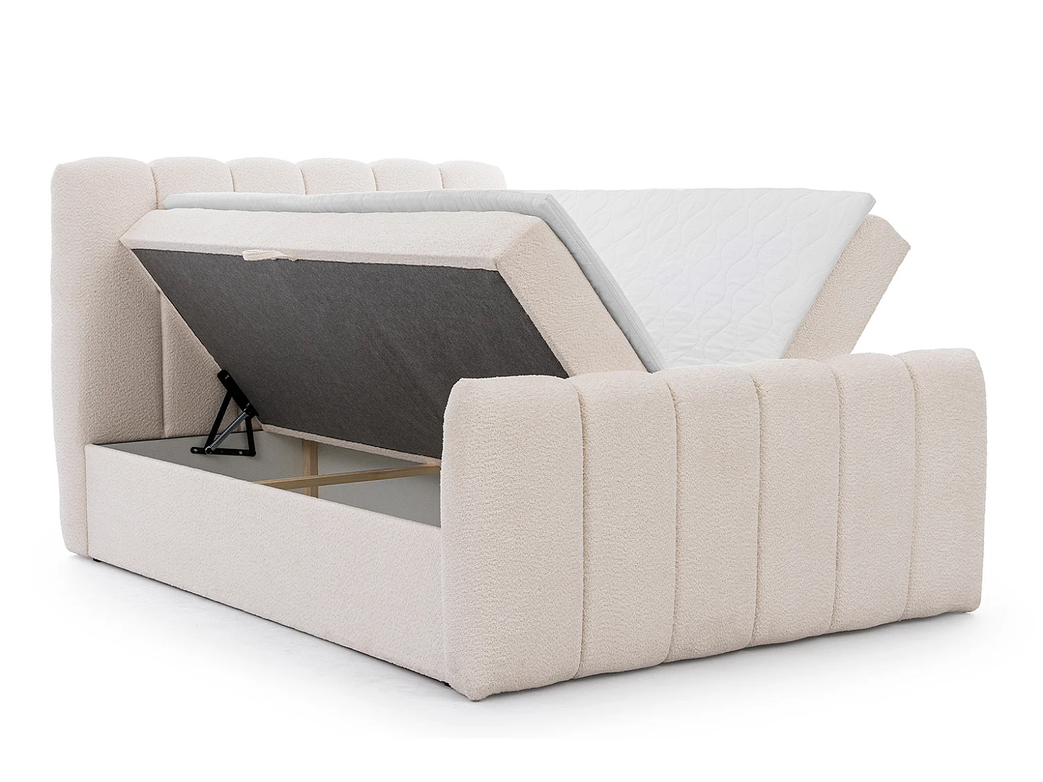 Lit boxspring avec deux coffres de rangement, tissu chenille Catch Me, crème, 160x200 cm, CHLOE