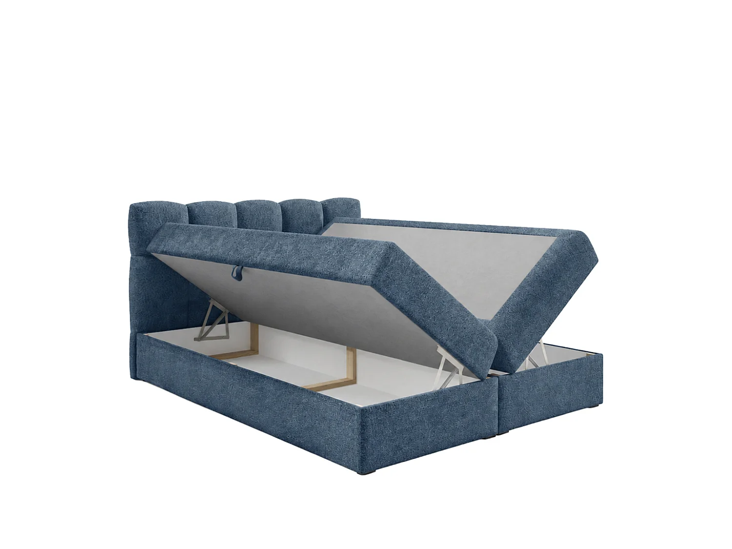 Lit boxspring avec deux coffres de rangement, tissu bouclé Coral, bleu clair, 160x200 cm, NEGROS