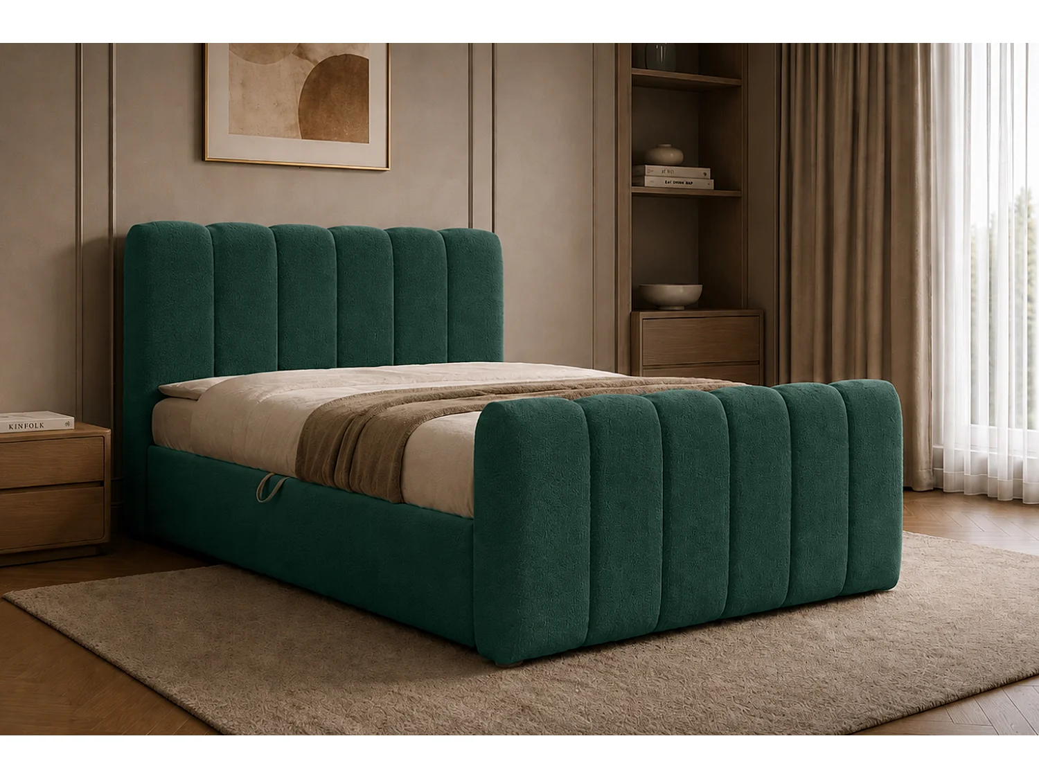 Lit boxspring avec deux coffres de rangement, tissu chenille Catch Me, vert, 160x200 cm, CHLOE