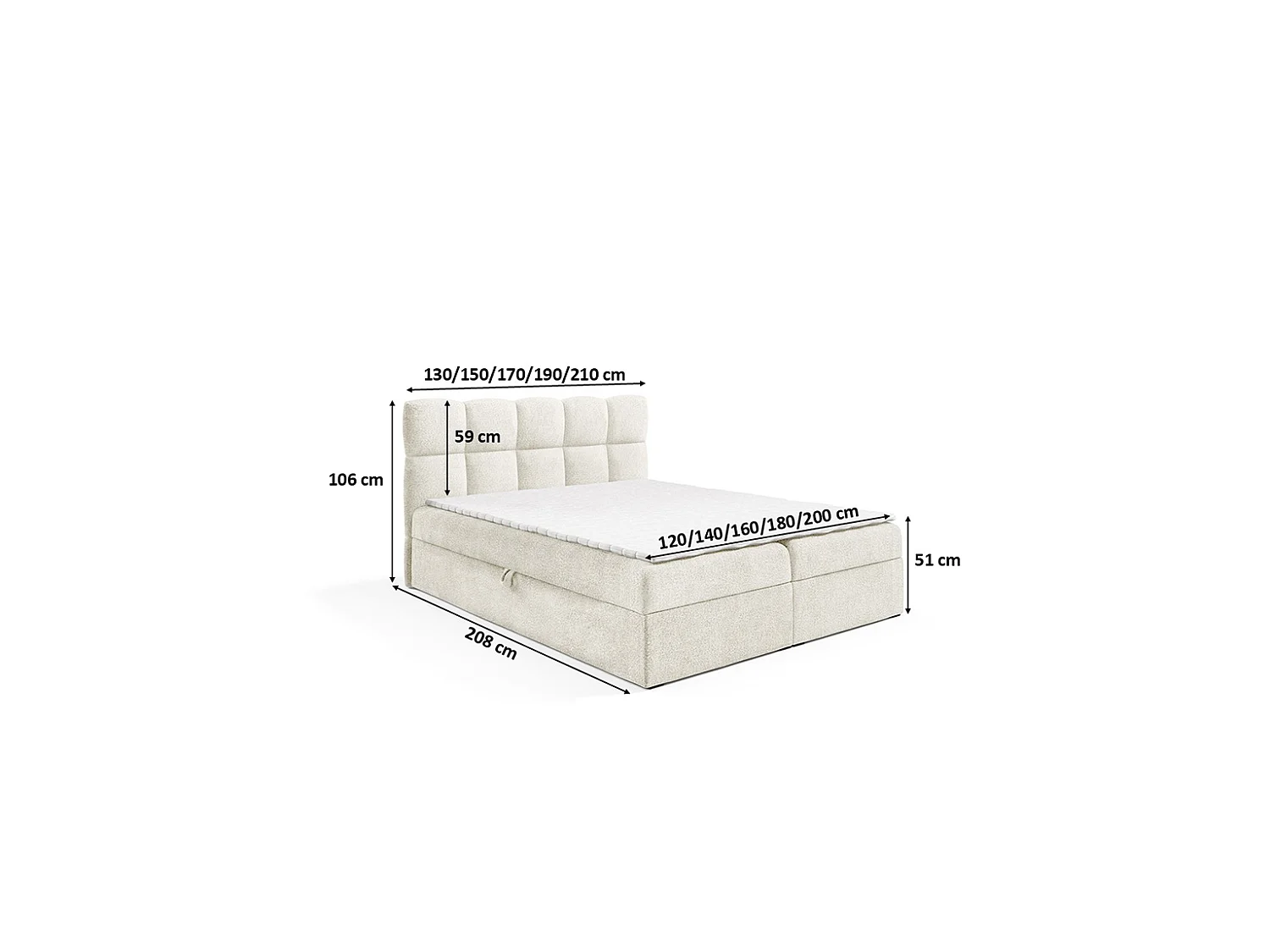 Lit boxspring avec deux coffres de rangement, tissu bouclé Coral, beige, 120x200 cm, NEGROS