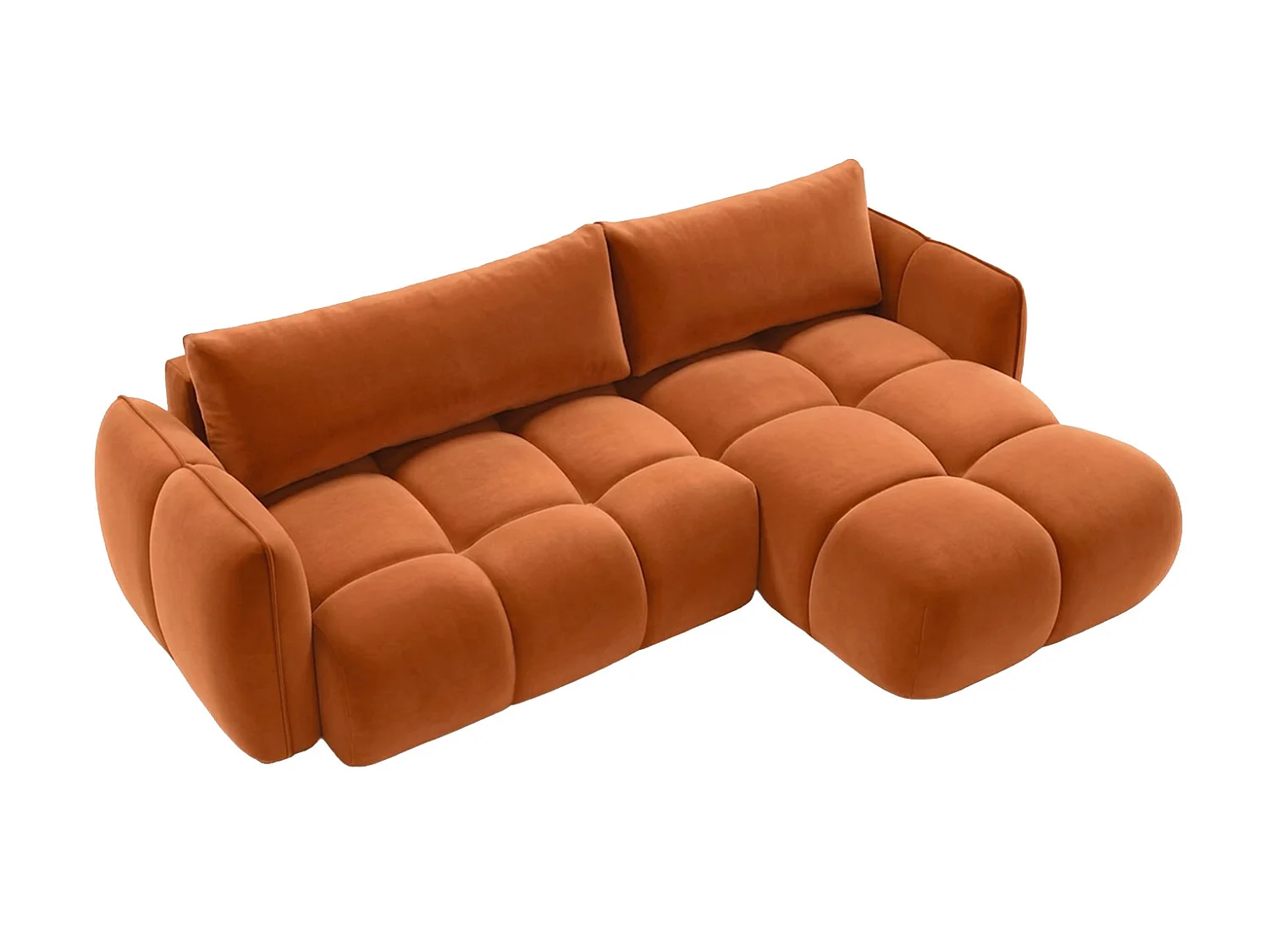 Divano angolare a L con funzione letto, tessuto velluto Bluvel, color cannella, destra, BELVEDER L