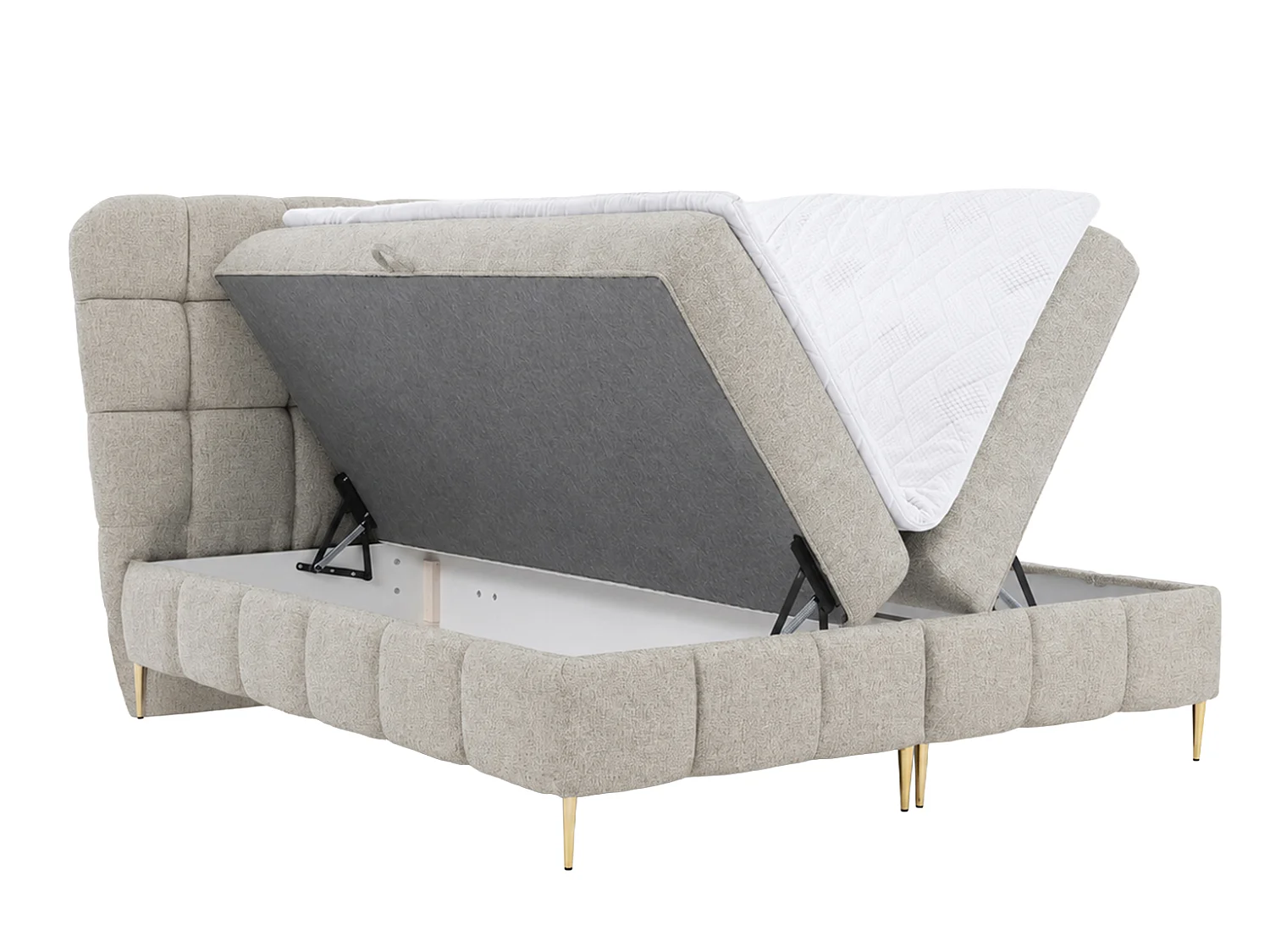 Lit boxspring avec deux coffres de rangement, tissu Corbett, beige, 160x200 cm, LOLLY