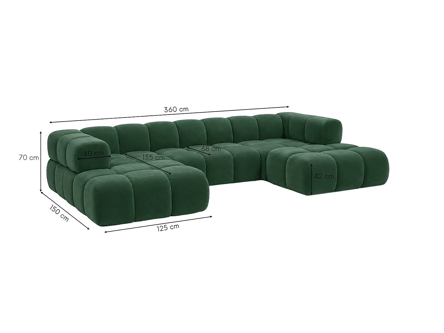 Divano angolare a U, tessuto velluto Bluvel, verde, Averro U