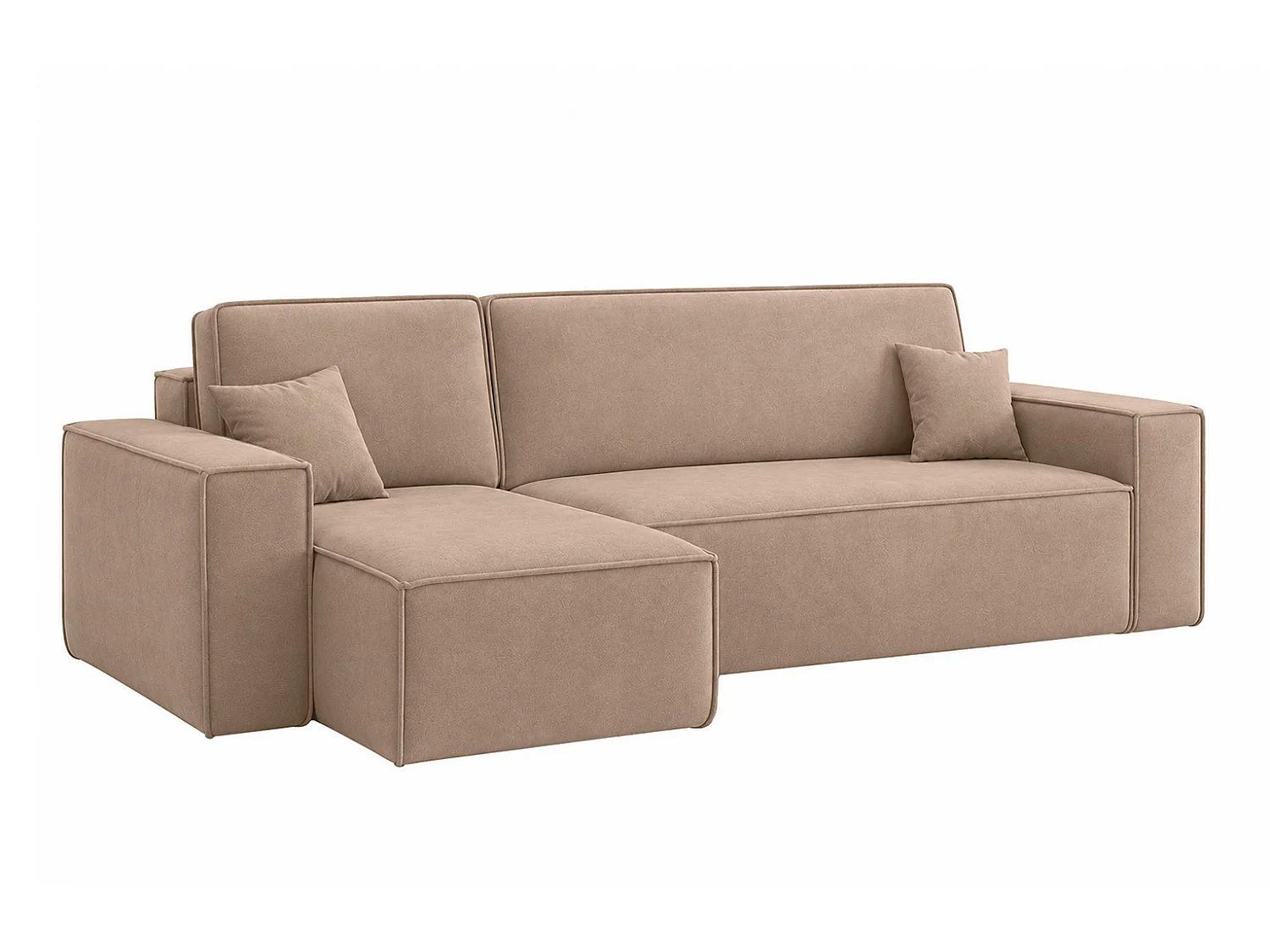 Divano angolare a L con funzione letto e contenitore, tessuto velluto Bluvel, latte, sinistro, BEST XL