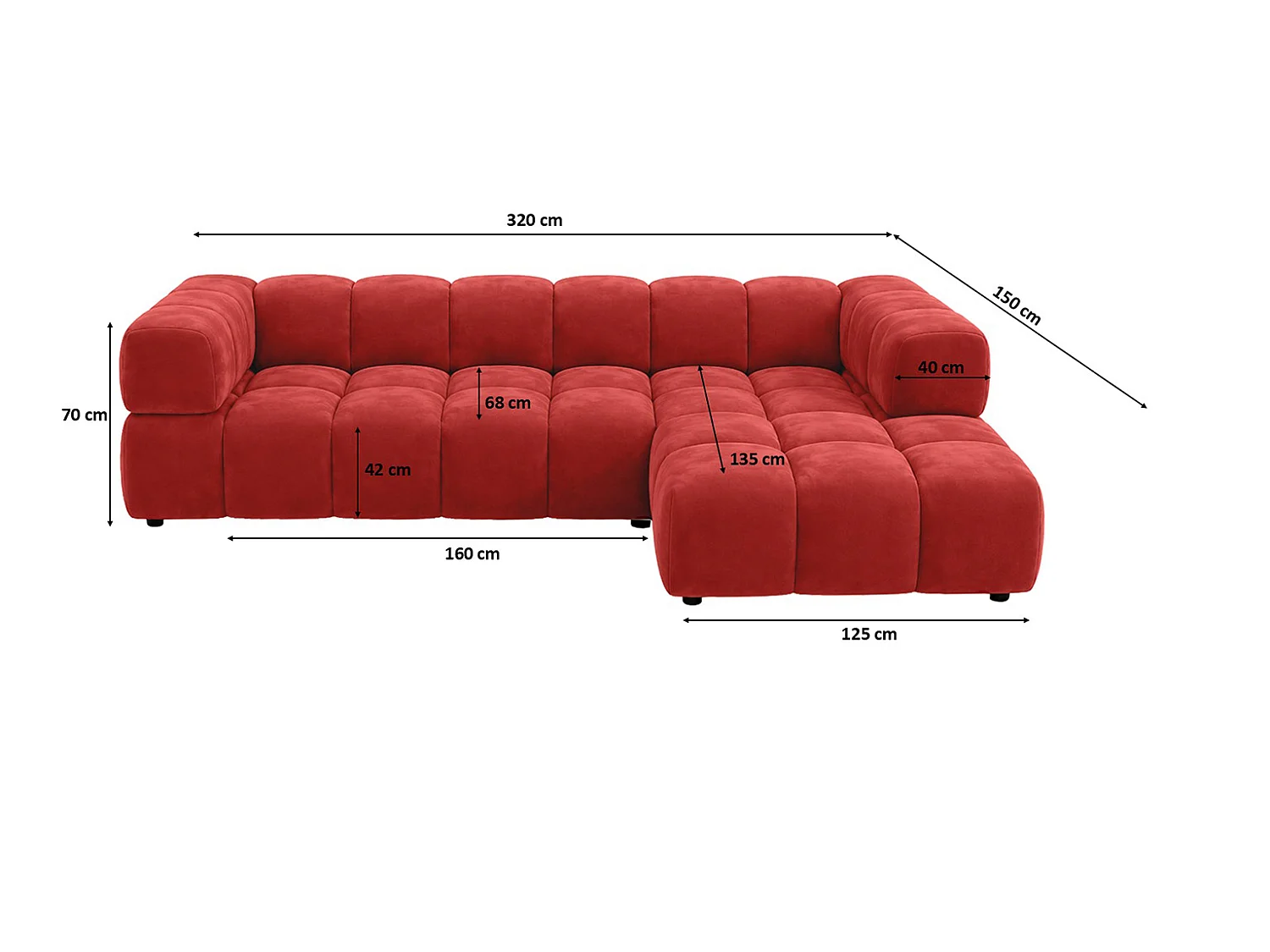 Divano angolare a L, tessuto velluto Bluvel, rosso vino, destra, Averro XL