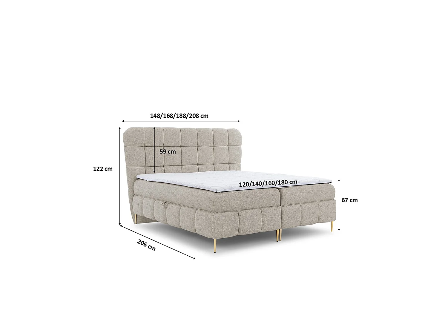 Lit boxspring avec deux coffres de rangement, tissu Corbett, beige, 180x200 cm, LOLLY
