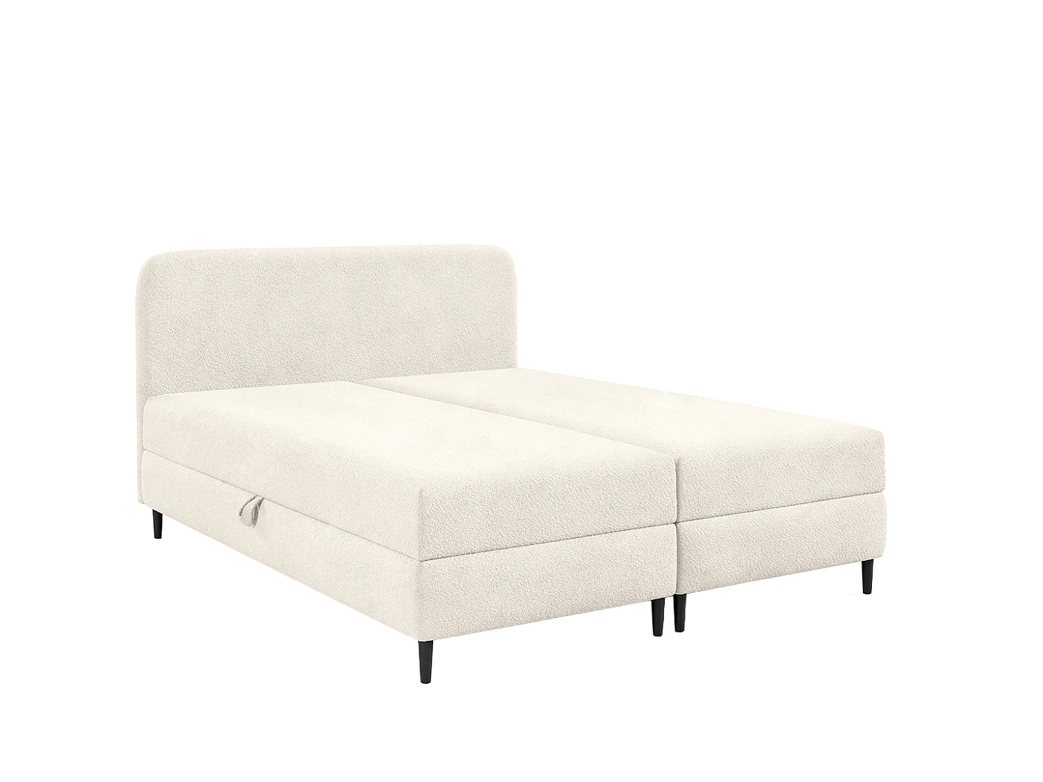 Lit boxspring avec deux coffres de rangement, tissu bouclé Lambi, écru, 120x200 cm, FUBU