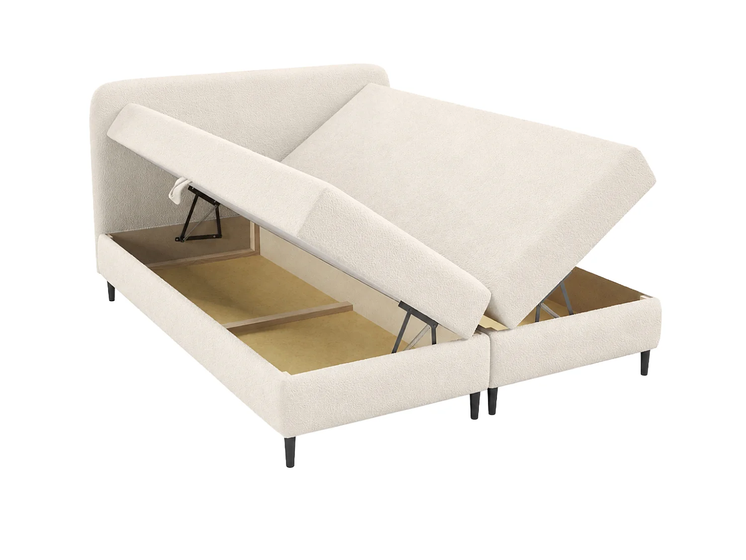 Lit boxspring avec deux coffres de rangement, tissu bouclé Lambi, écru, 120x200 cm, FUBU