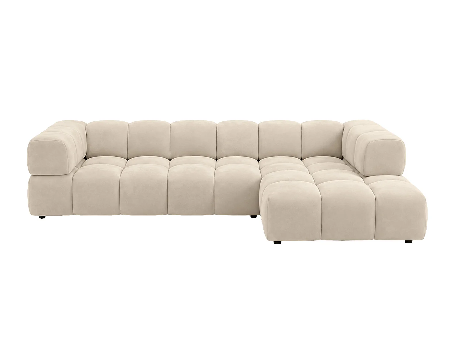 Divano angolare a L, tessuto velluto Bluvel, crema, destra, Averro XL