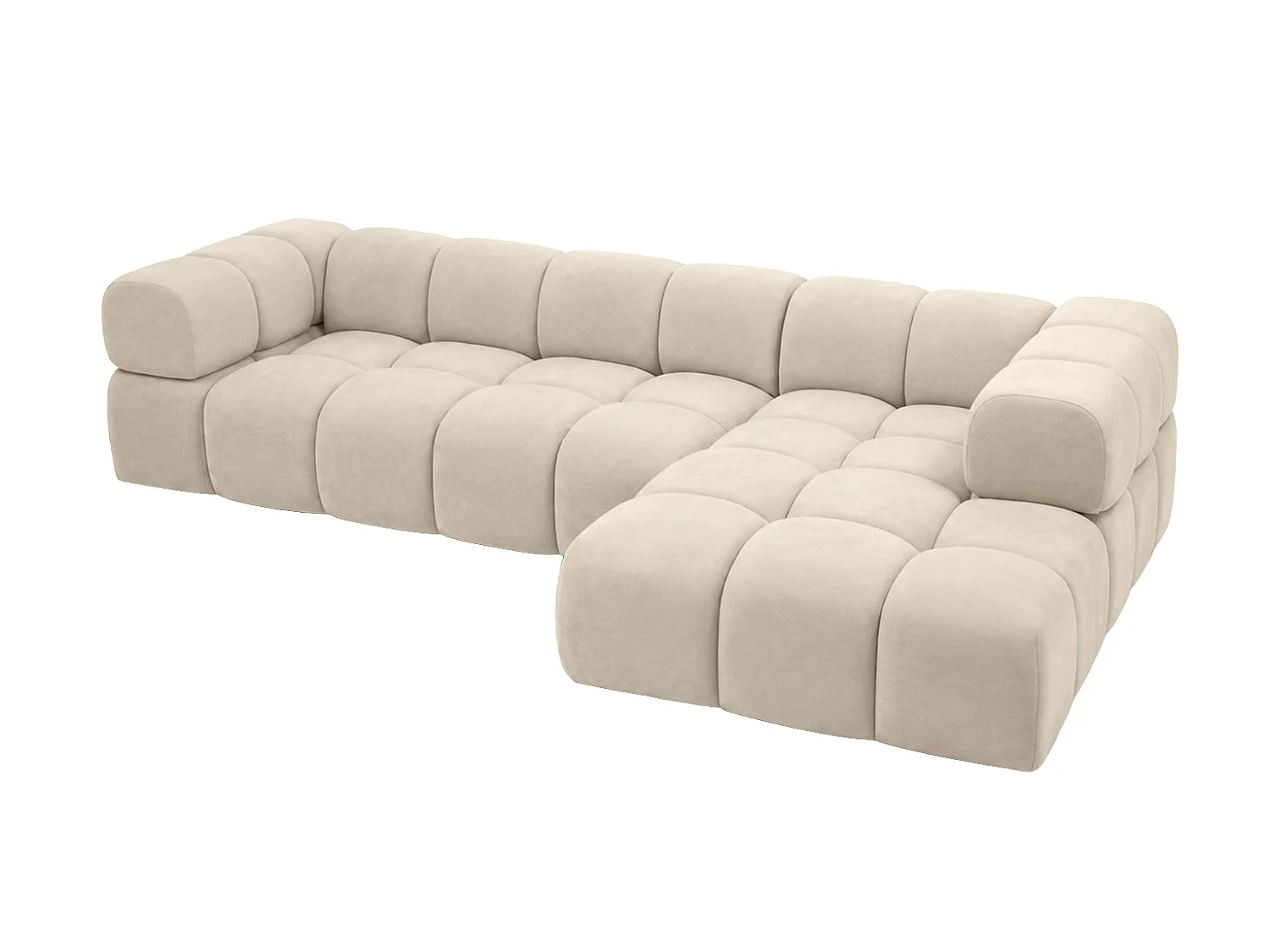 Divano angolare a L, tessuto velluto Bluvel, crema, destra, Averro XL