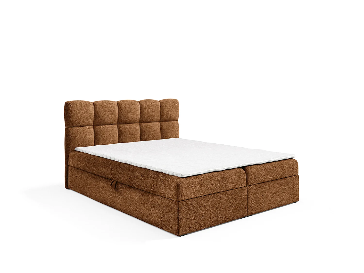 Lit boxspring avec deux coffres de rangement, tissu bouclé Coral, toffee, 160x200 cm, NEGROS
