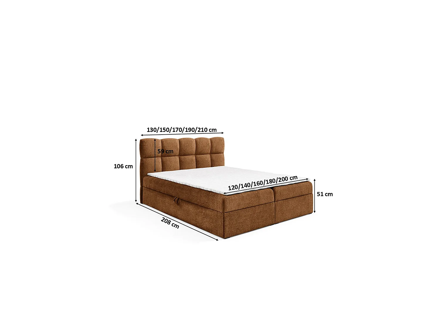 Lit boxspring avec deux coffres de rangement, tissu bouclé Coral, toffee, 160x200 cm, NEGROS