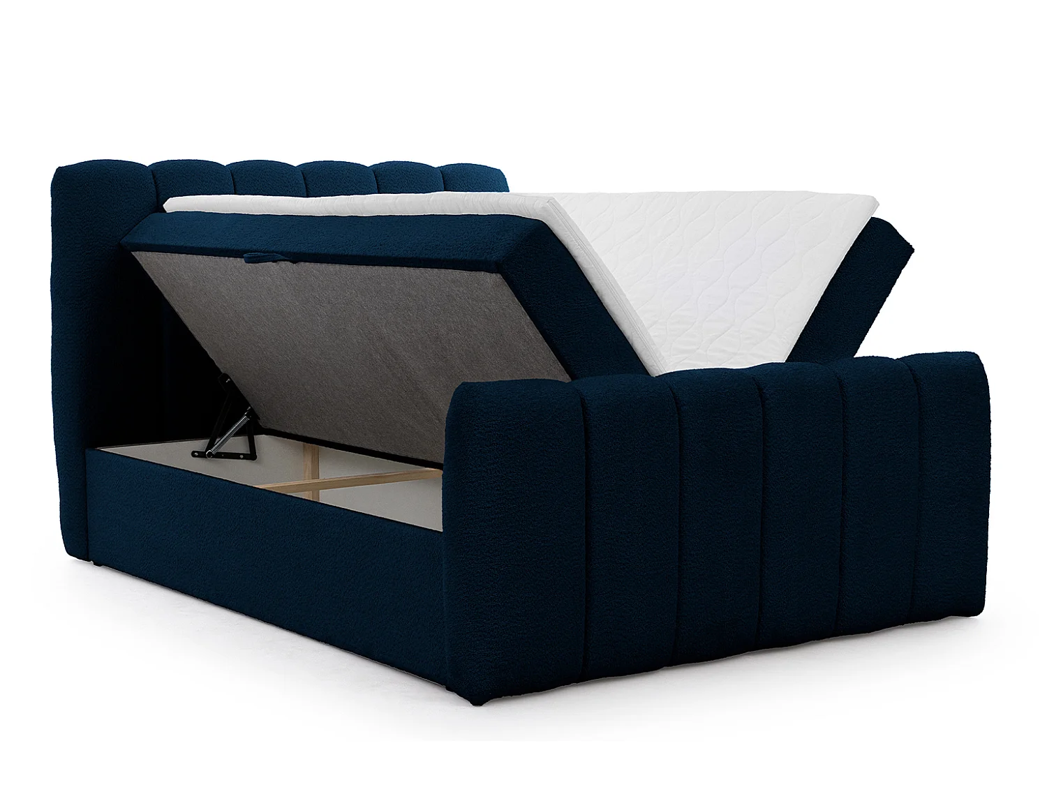 Lit boxspring avec deux coffres de rangement, tissu chenille Catch Me, bleu marine, 160x200 cm, CHLOE