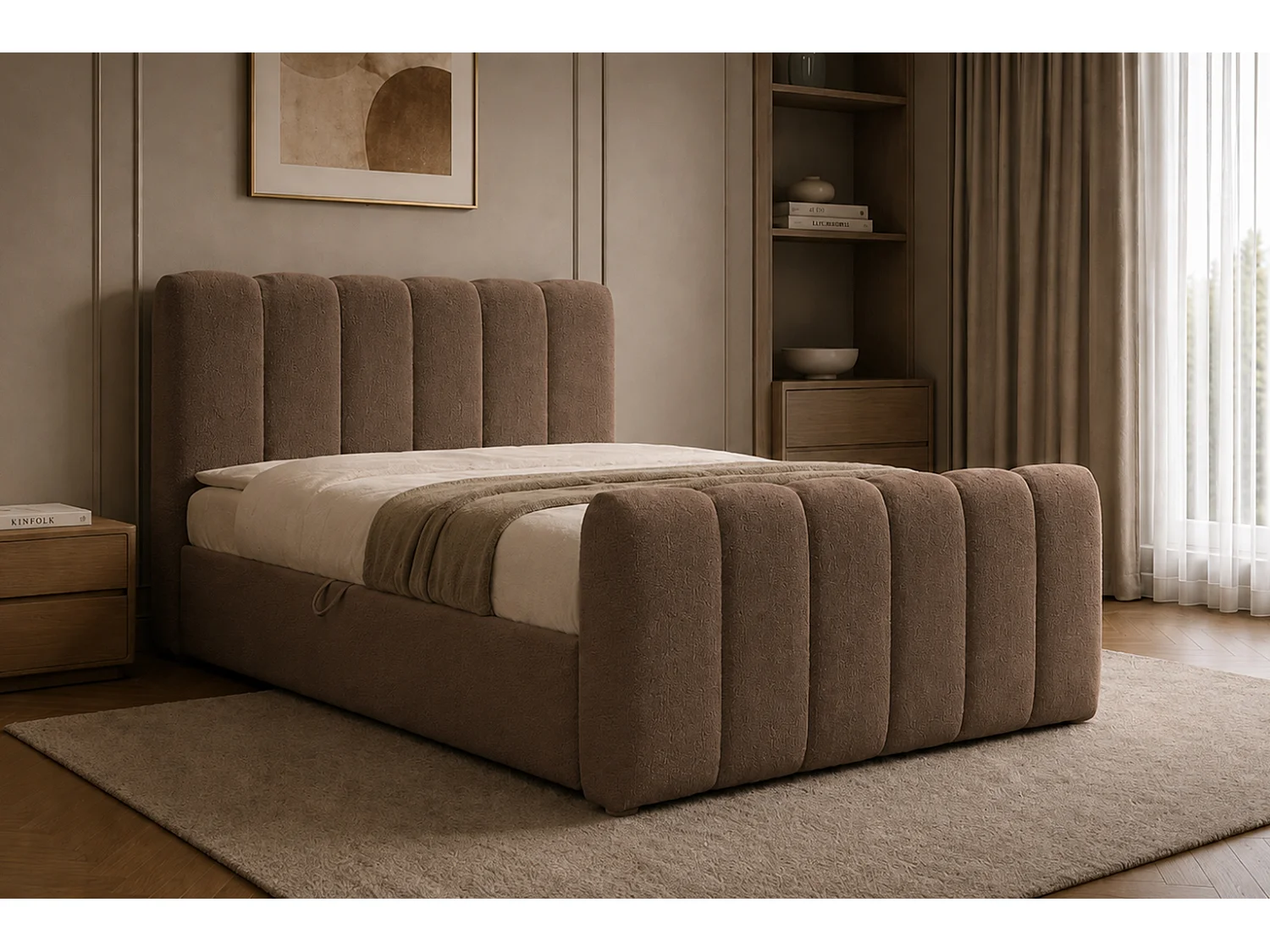 Lit boxspring avec deux coffres de rangement, tissu chenille Catch Me, marron, 160x200 cm, CHLOE