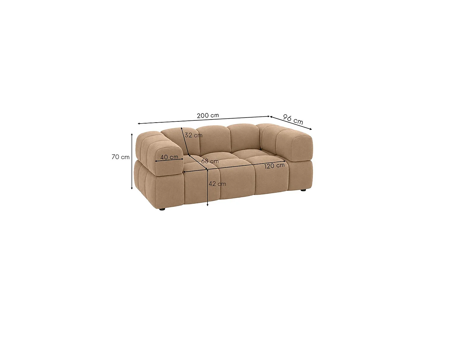 2-zitsbank, bank, veloursstof Bluvel, latte, Averro
